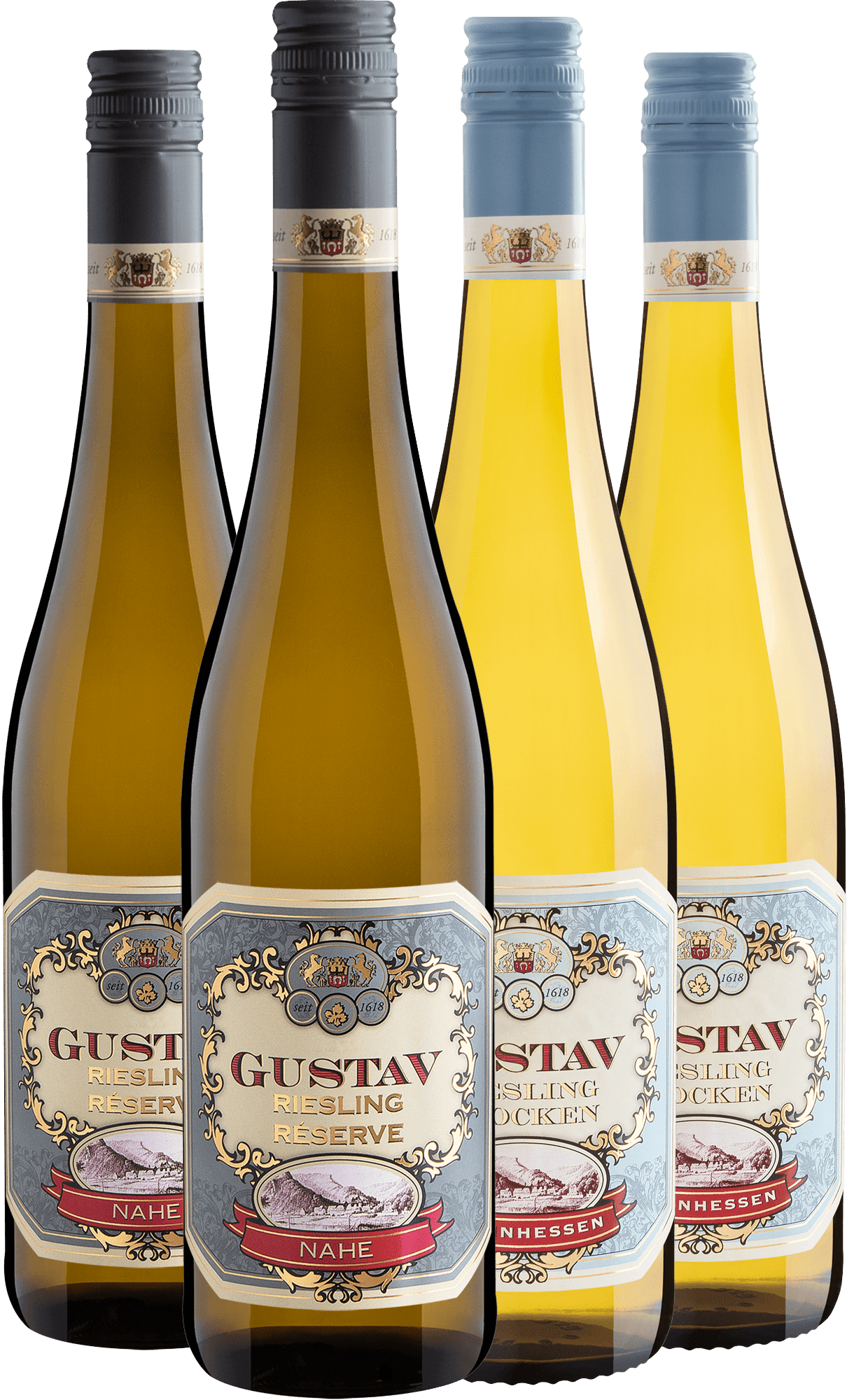 Kit Gustav: 2 Riesling Réserve + 2 Riesling Trocken por R$79,90 cada garrafa