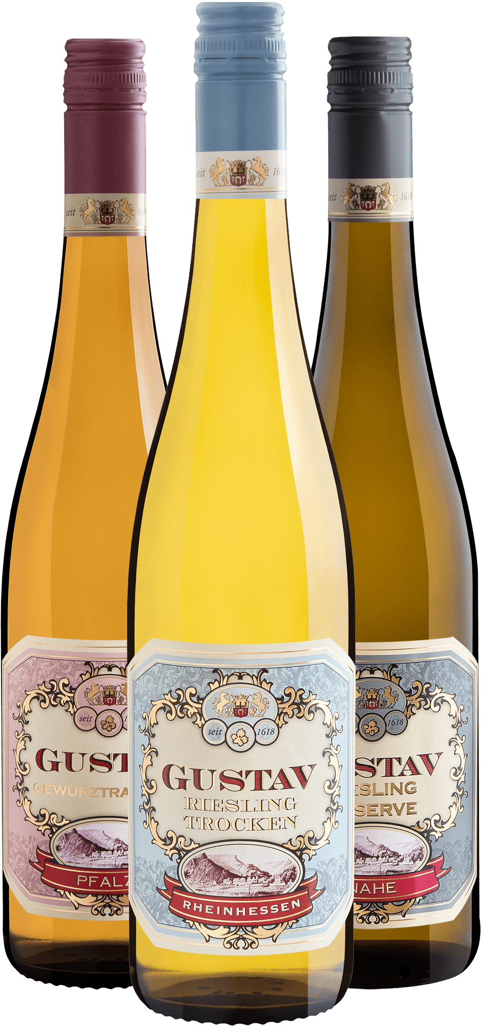 Kit Gustav: 1 Gewürztraminer + 1 Riesling Réserve + 1 Riesling Trocken