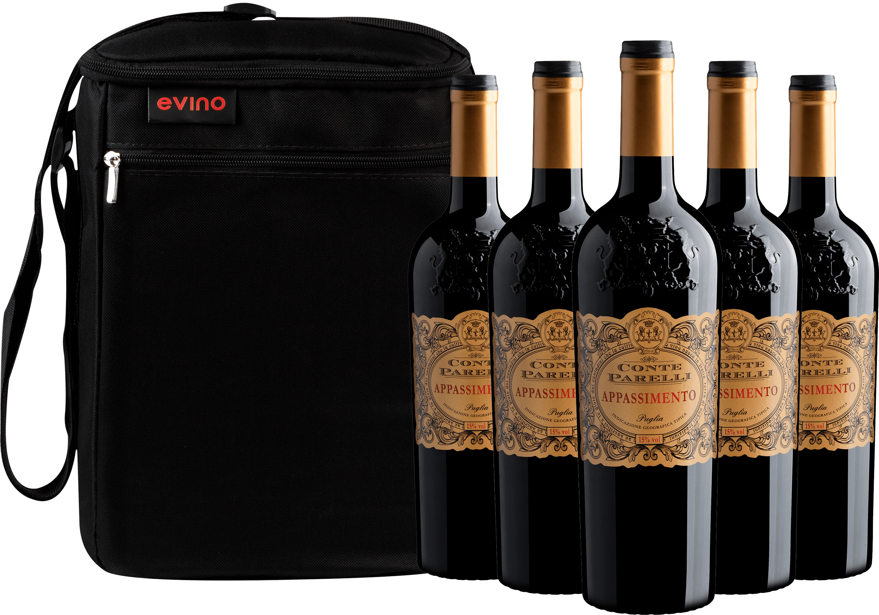 Kit 5 Conte Parelli Appassimento Puglia IGT + Bolsa Exclusiva