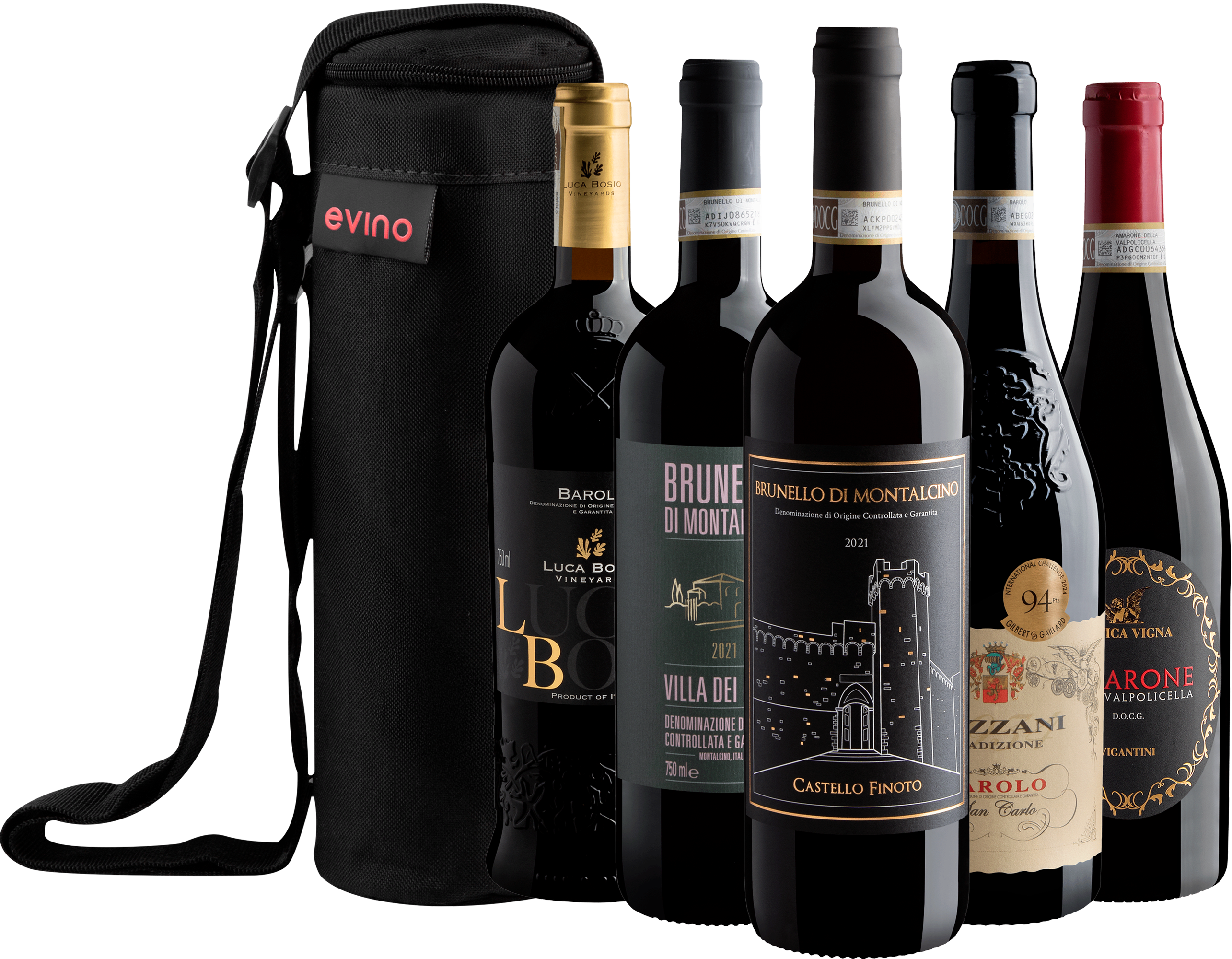 0304821 Kit 2 Brunello + 2 Barolo + 1 Amarone + Bolsa Exclusiva