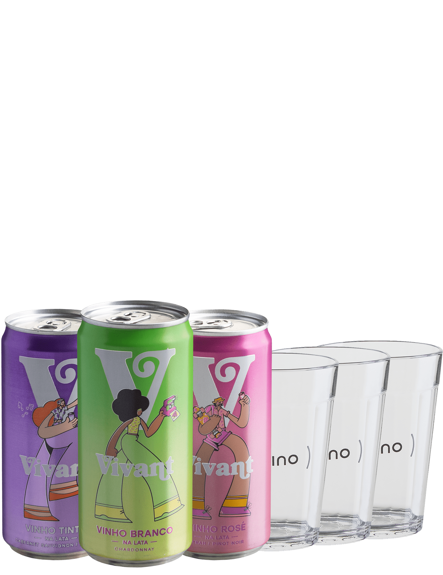 Trio Vivant - Vinho na Lata + 3 copos americanos