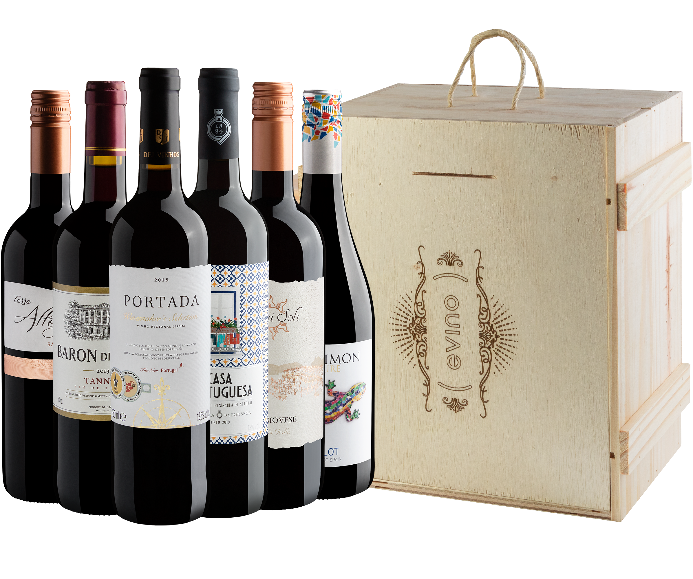 Kit 6 Vinhos na Caixa de Madeira