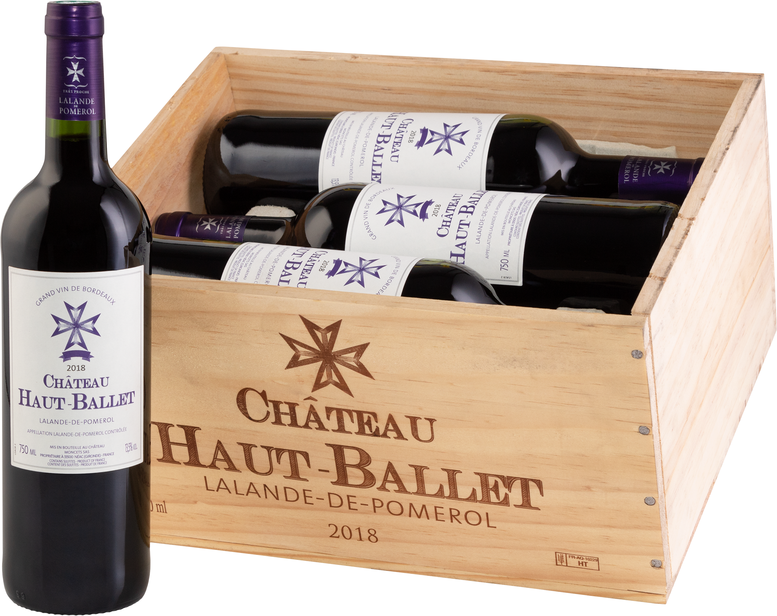 Kit 6 Château Haut-Ballet Lalande-de-Pomerol + Caixa de Madeira do Produtor