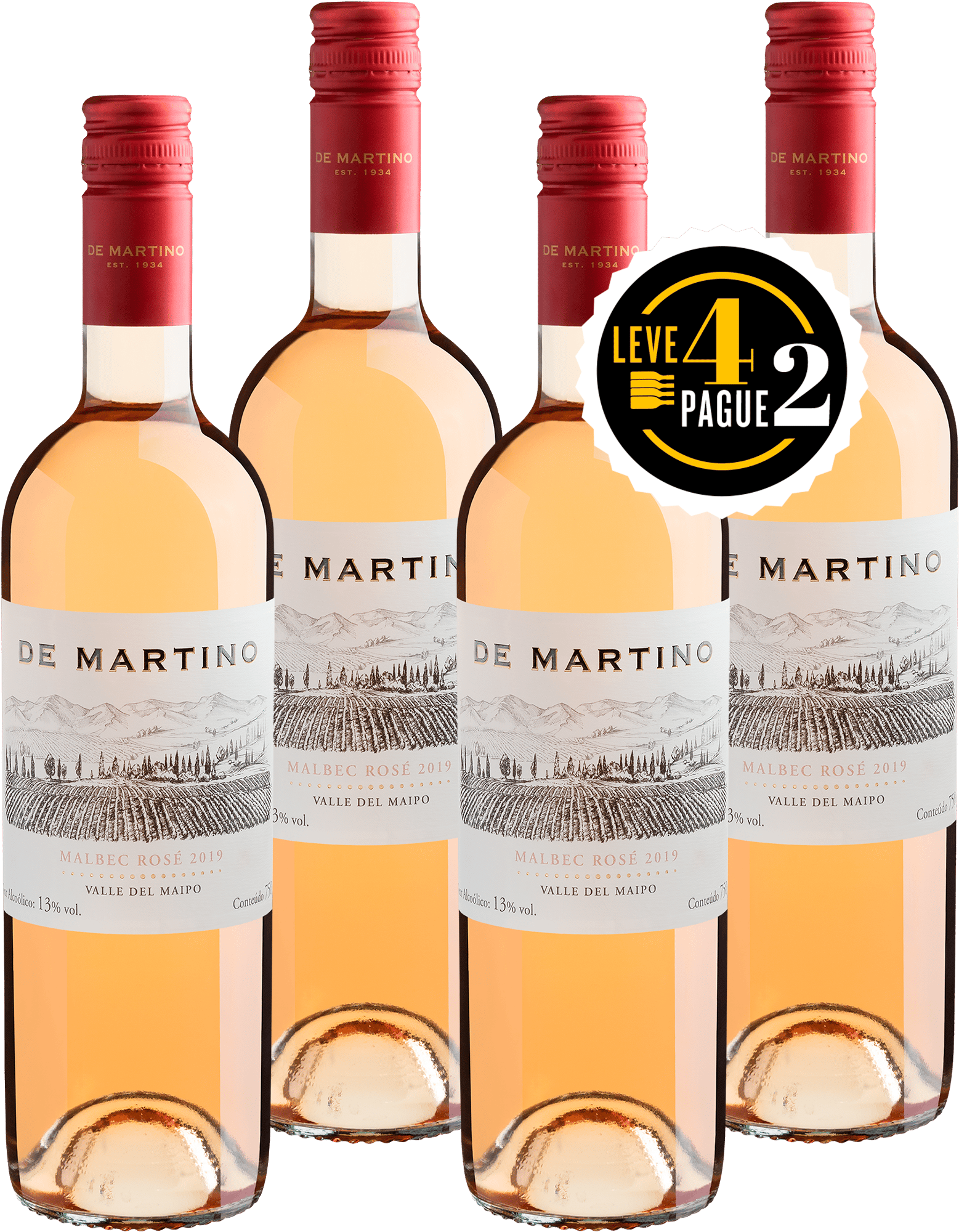 Leve 4, Pague 2: De Martino Malbec Rosé Valle del Maipo D.O. 2019 | R$49,95 por garrafa