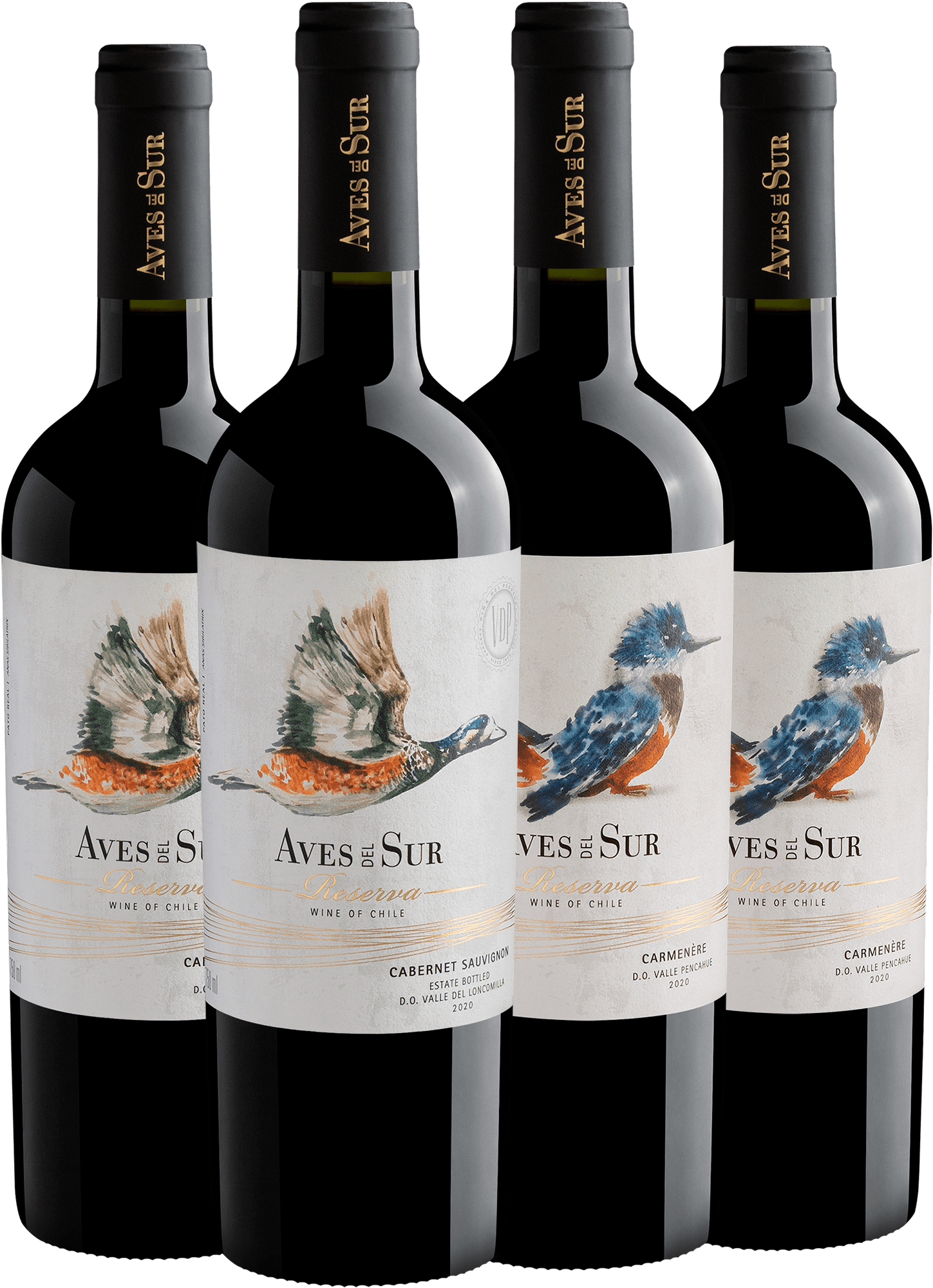 Kit Aves Del Sur Reserva: 2 Cabernet Sauvignon + 2 Carménère por R$59,90 cada garrafa