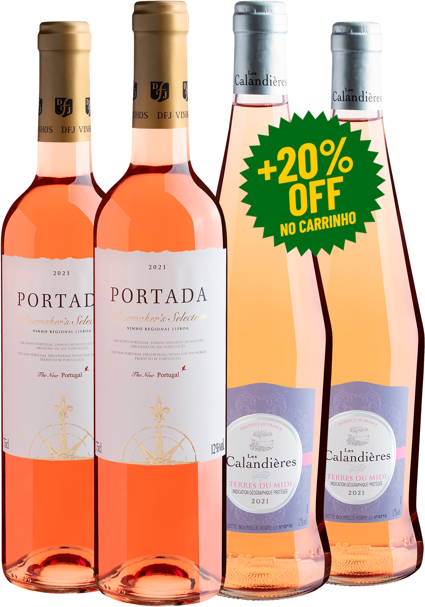Kit 2 Portada Rosé + 2 Les Calandières Rosé por R$47,92 cada garrafa com 20% OFF