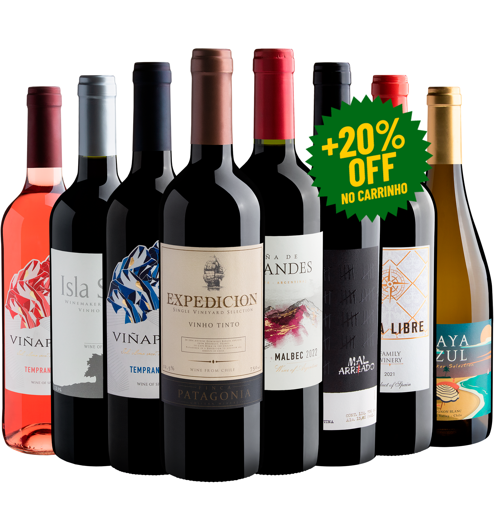 Kit 8 Vinhos por R$R$27,92 cada garrafa com 20% OFF