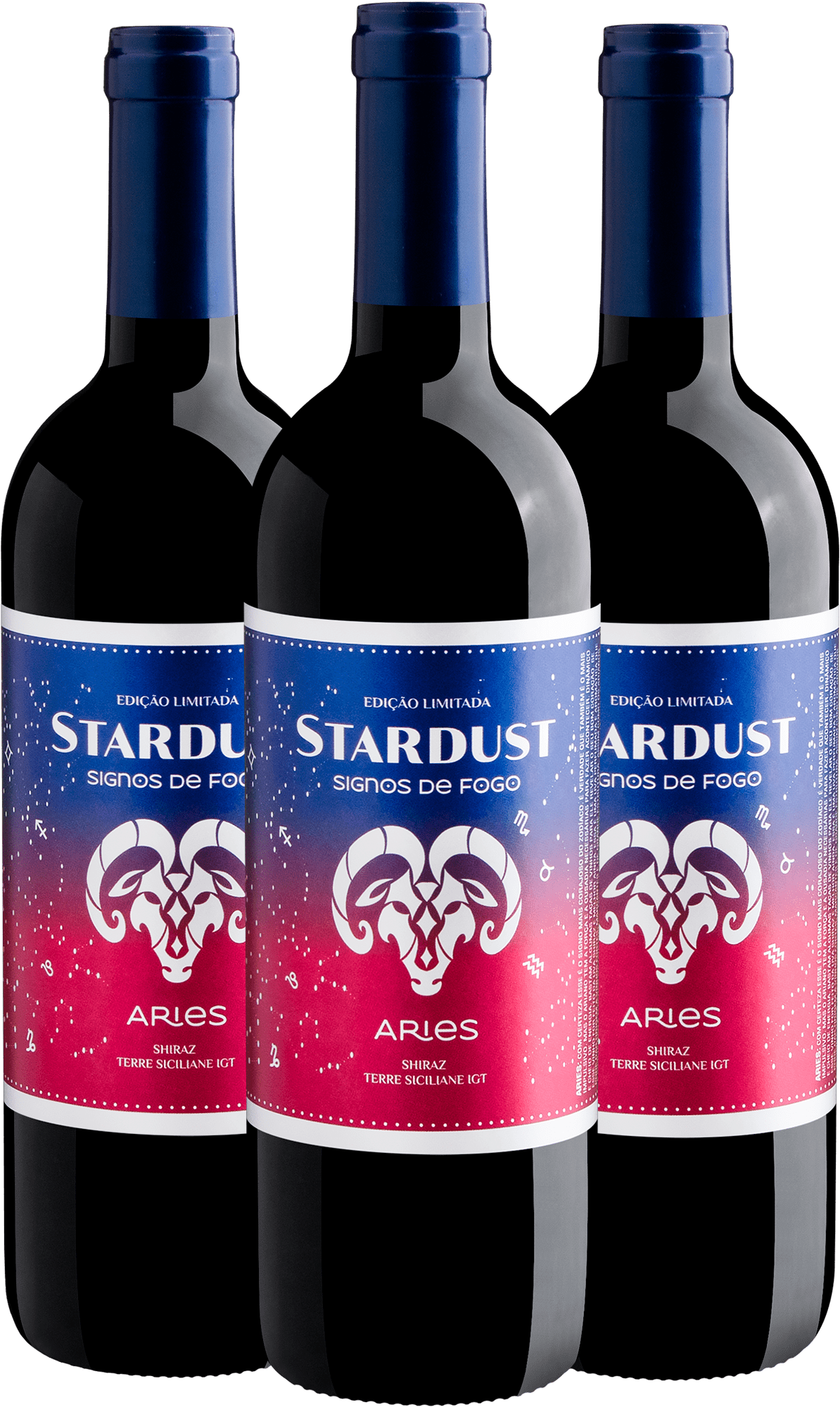 Kit 3 Stardust Edição Limitada Aries Shiraz por R$44,90 cada garrafa