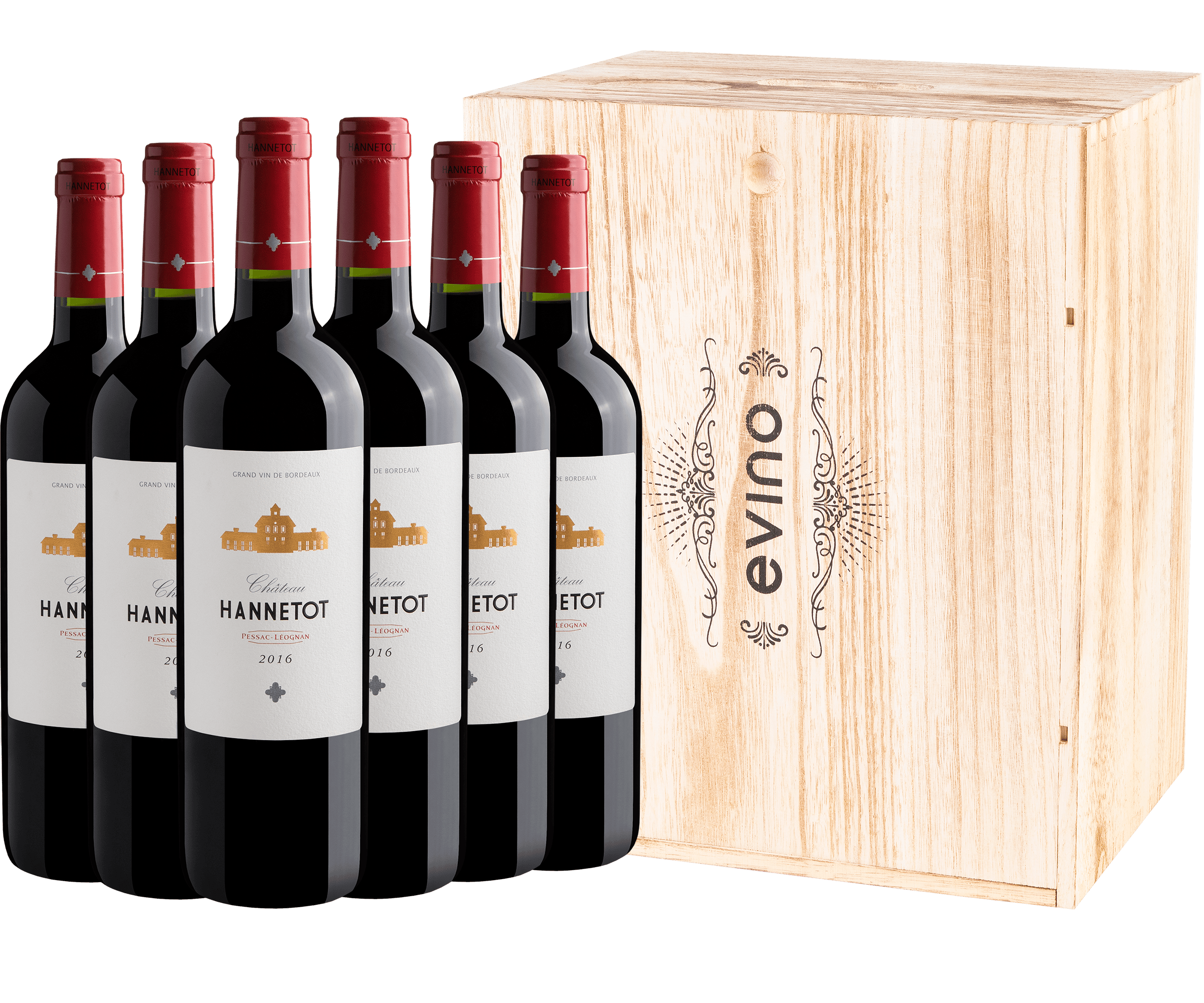 Kit 6 Château Hannetot Pessac-Léognan AOC + Caixa de Madeira