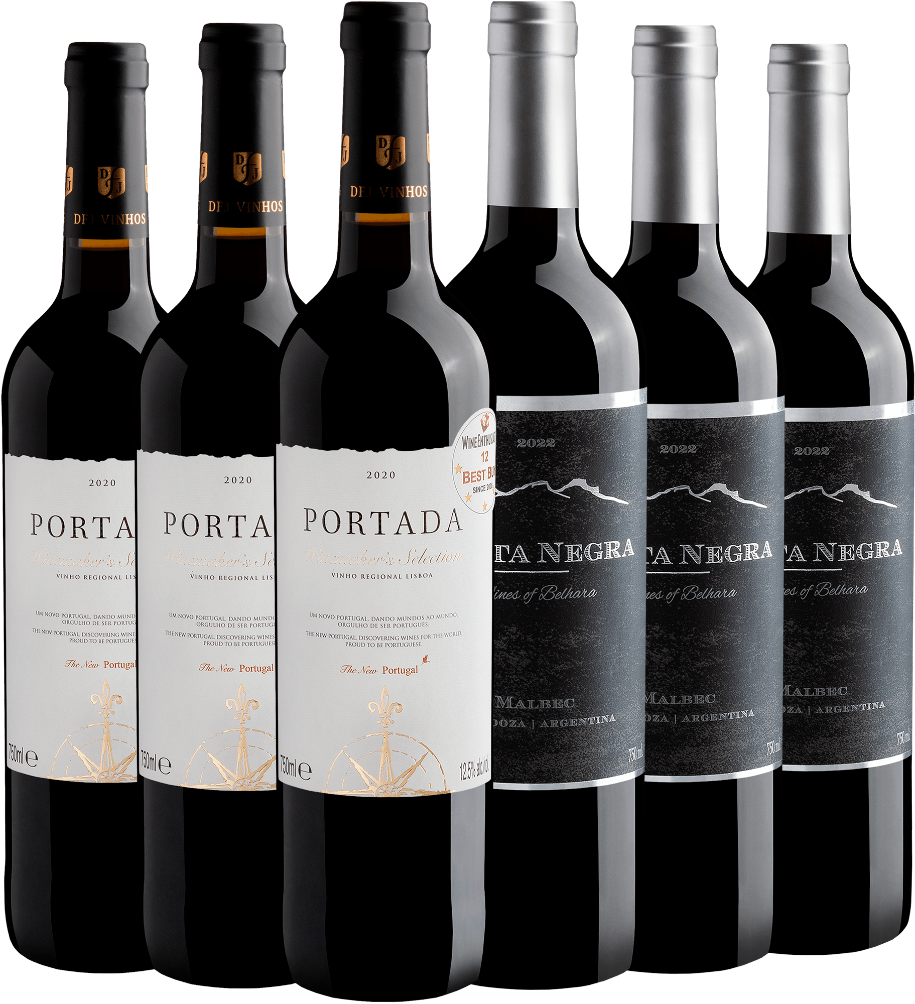 Kit 3 Portada Winemaker's + 3 Punta Negra Malbec por R$39,90 cada garrafa