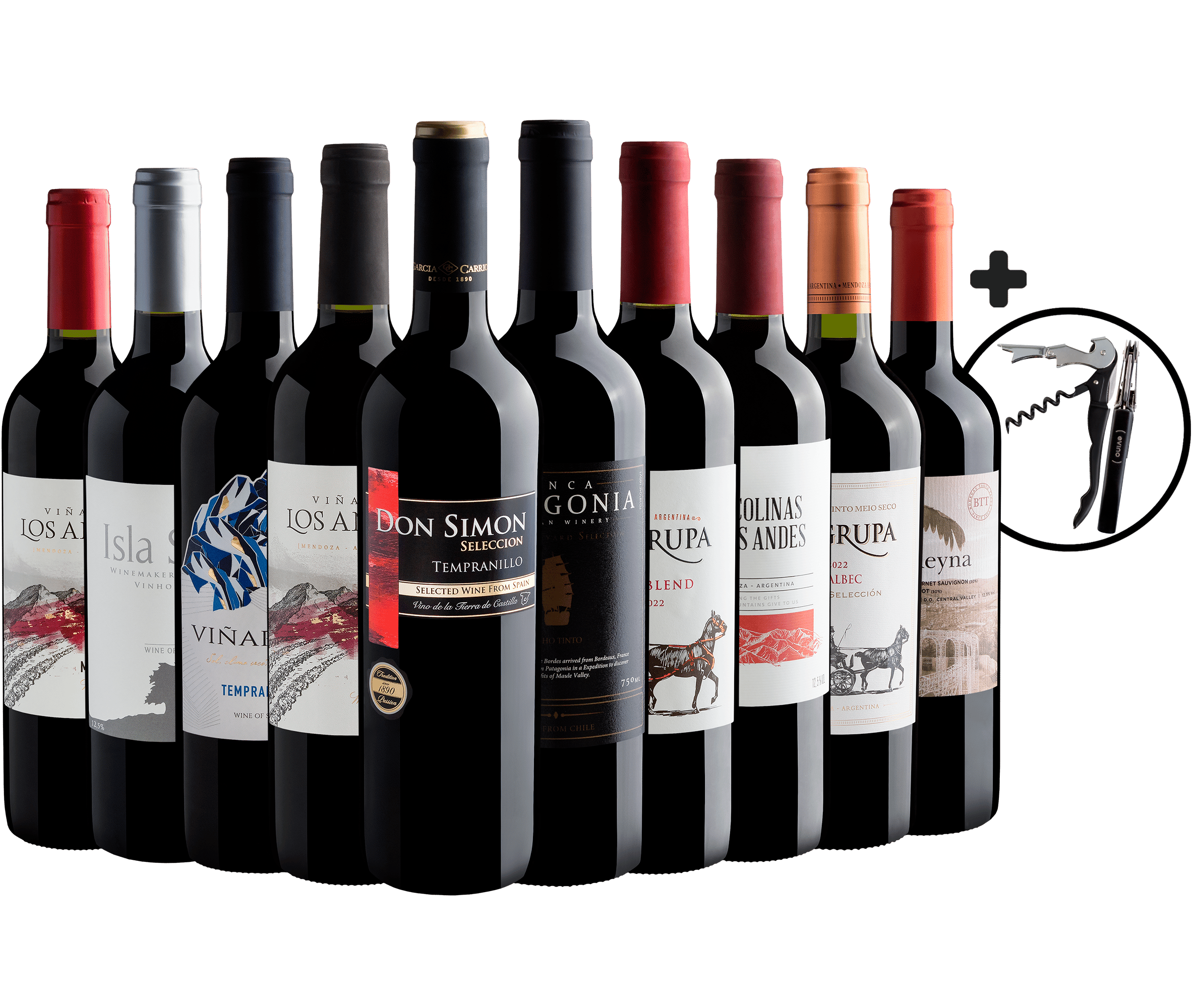 Kit 10 Vinhos por R$28,90 cada garrafa + Saca-Rolhas + Frete Grátis*