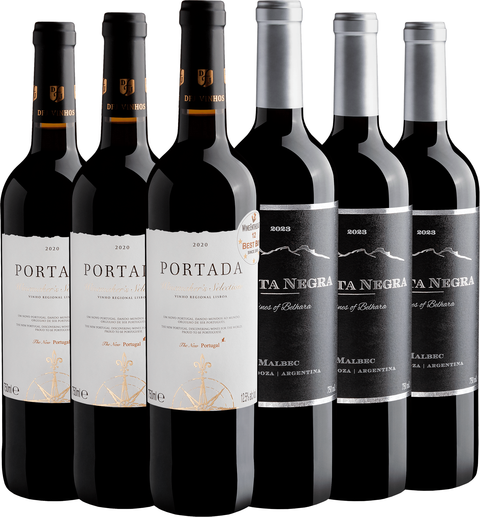 Kit 3 Portada Winemaker's + 3 Punta Negra Malbec por R$39,90 cada garrafa