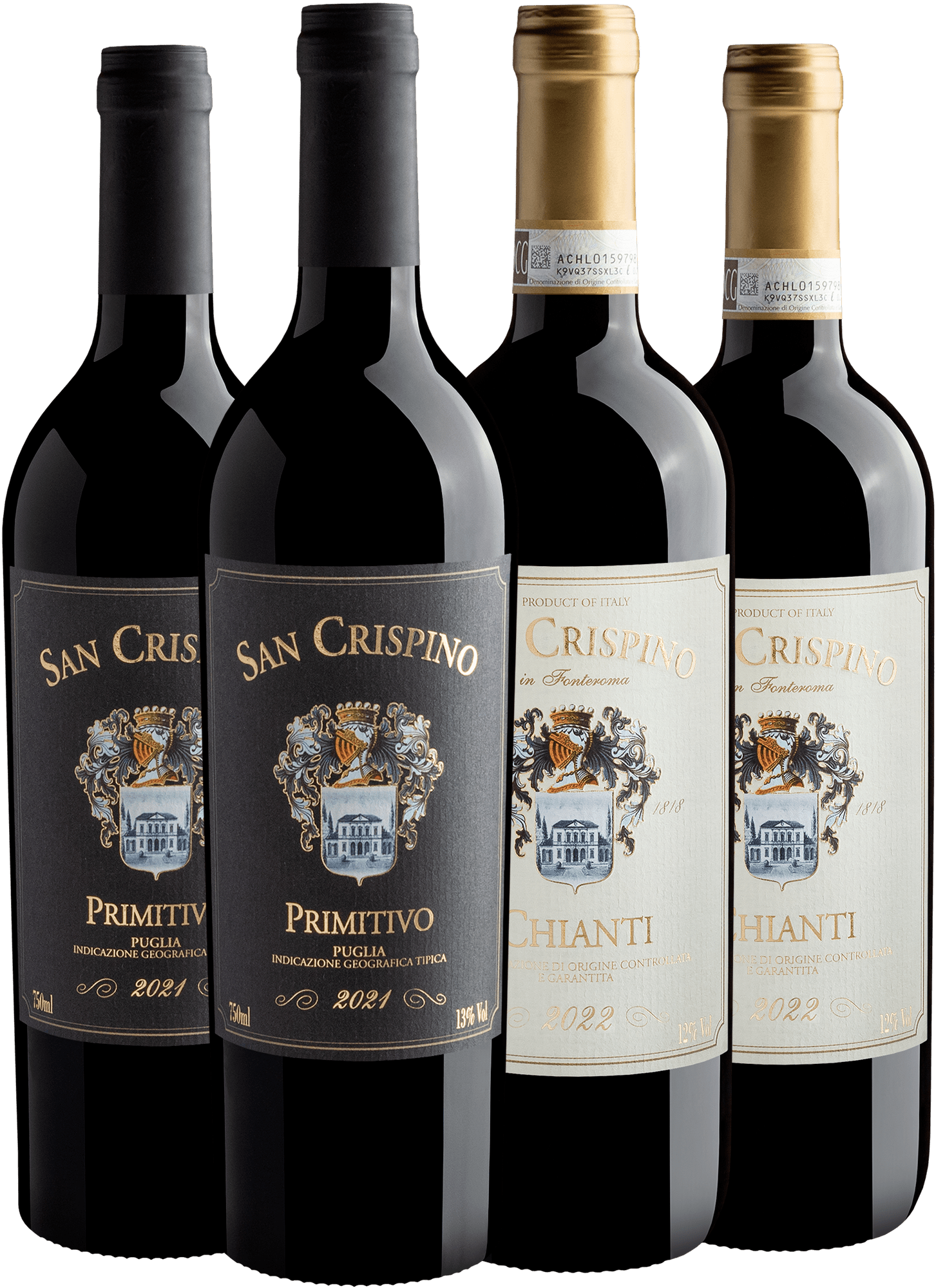Kit San Crispino in Fonteroma: 2 Primitivo + 2 Chianti