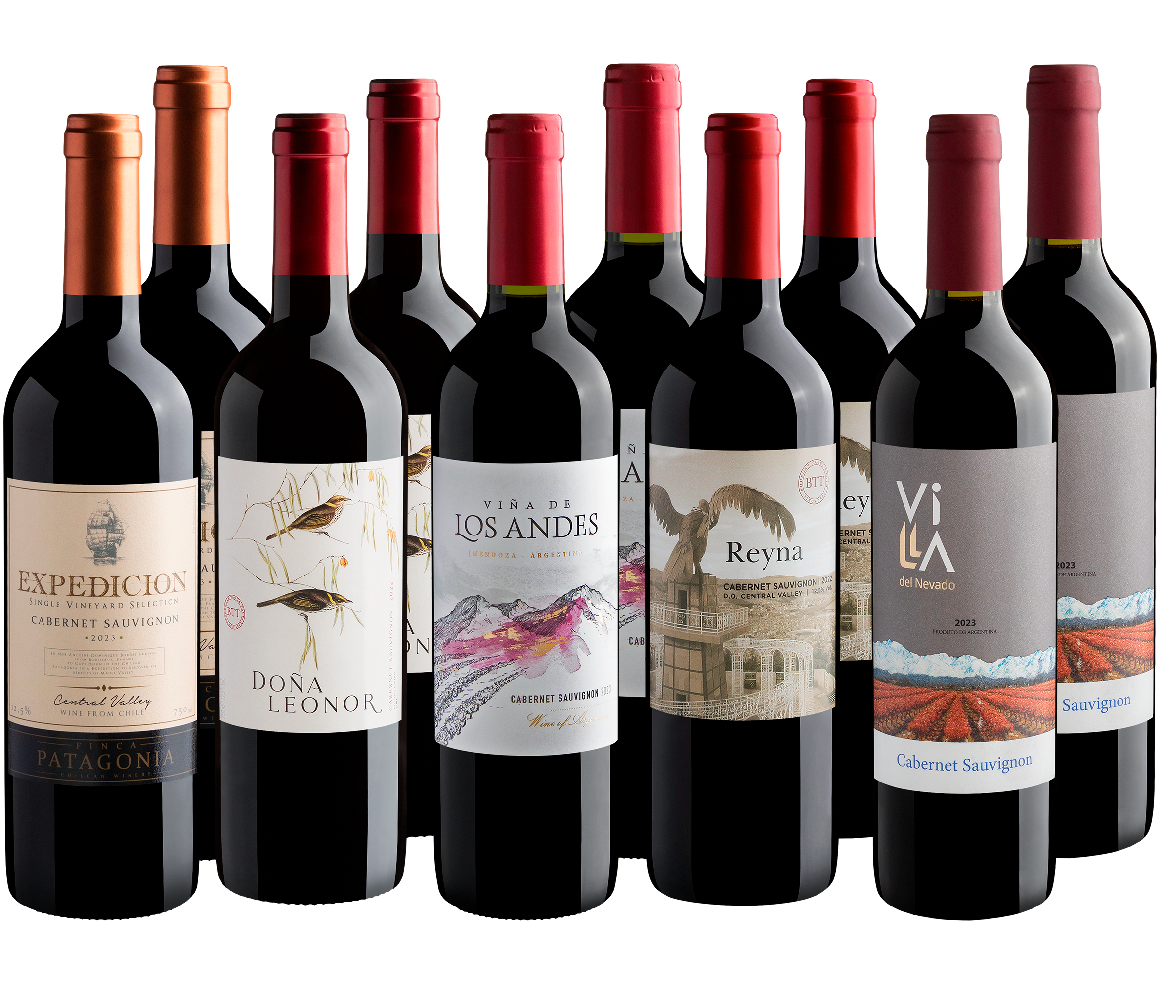 Kit 10 Cabernets Sauvignons por R$27,90 cada garrafa