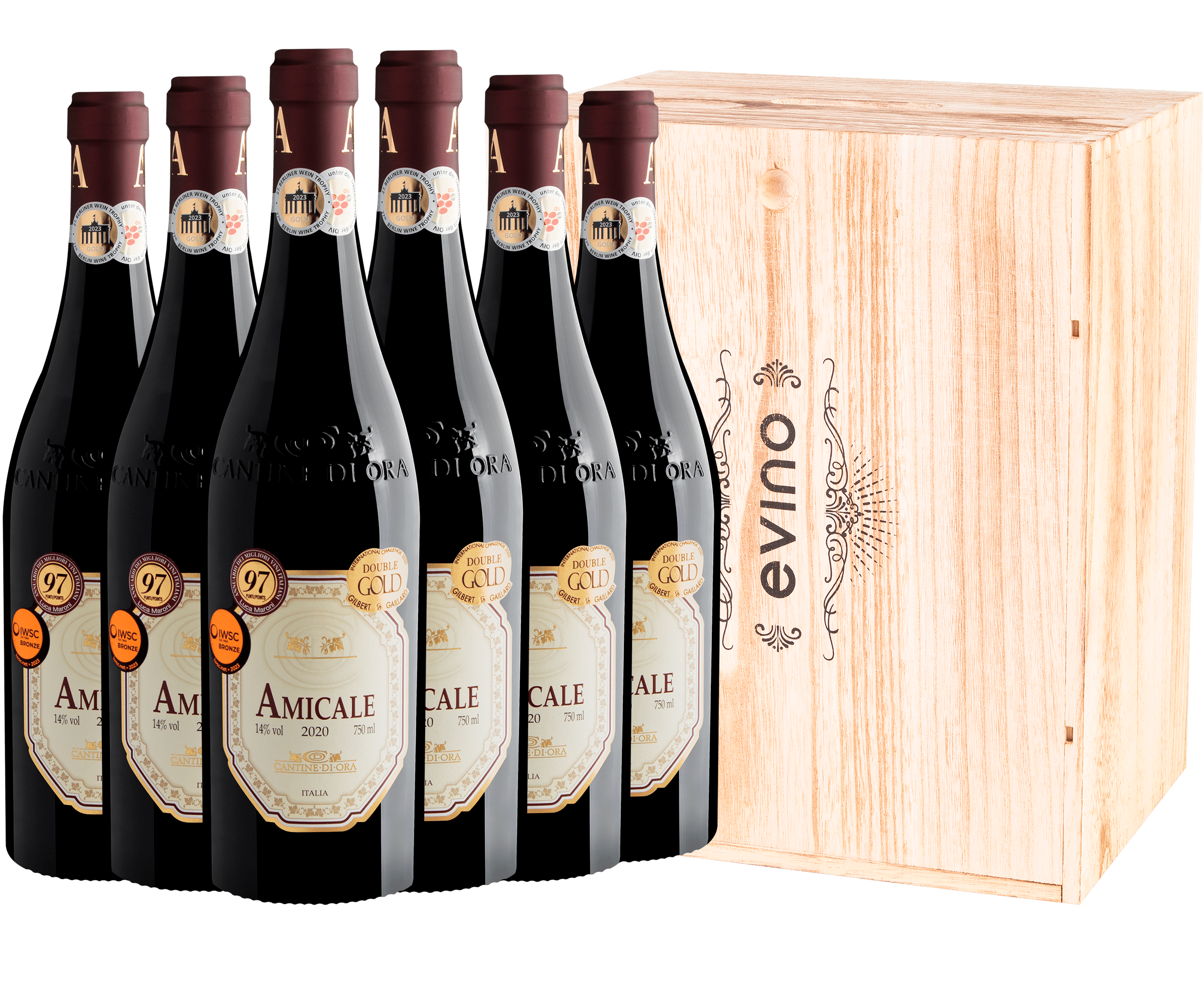 Kit 6 Amicale Vino Rosso Veneto IGT + Caixa de Madeira Exclusiva