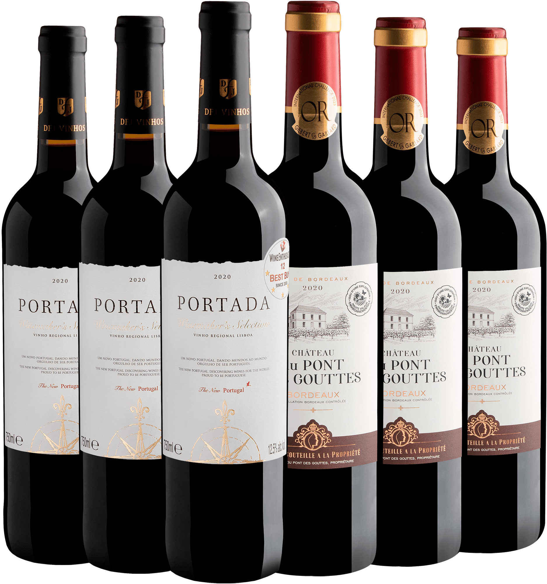 Kit 3 Portada Winemaker's + 3 Château du Pont des Gouttes Bordeaux por R$39,90 cada garrafa 