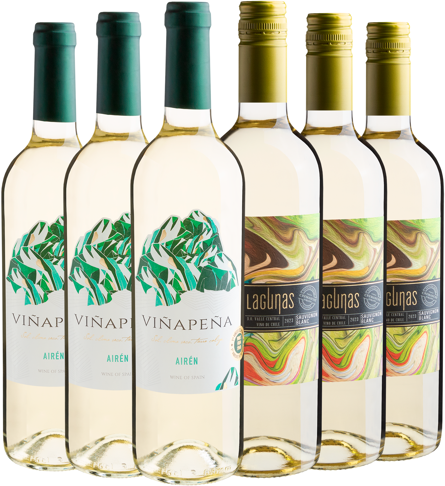 Kit 3 Viñapeña Blanco + 3 Lagunas Sauvignon Blanc por R$27,90 cada garrafa 