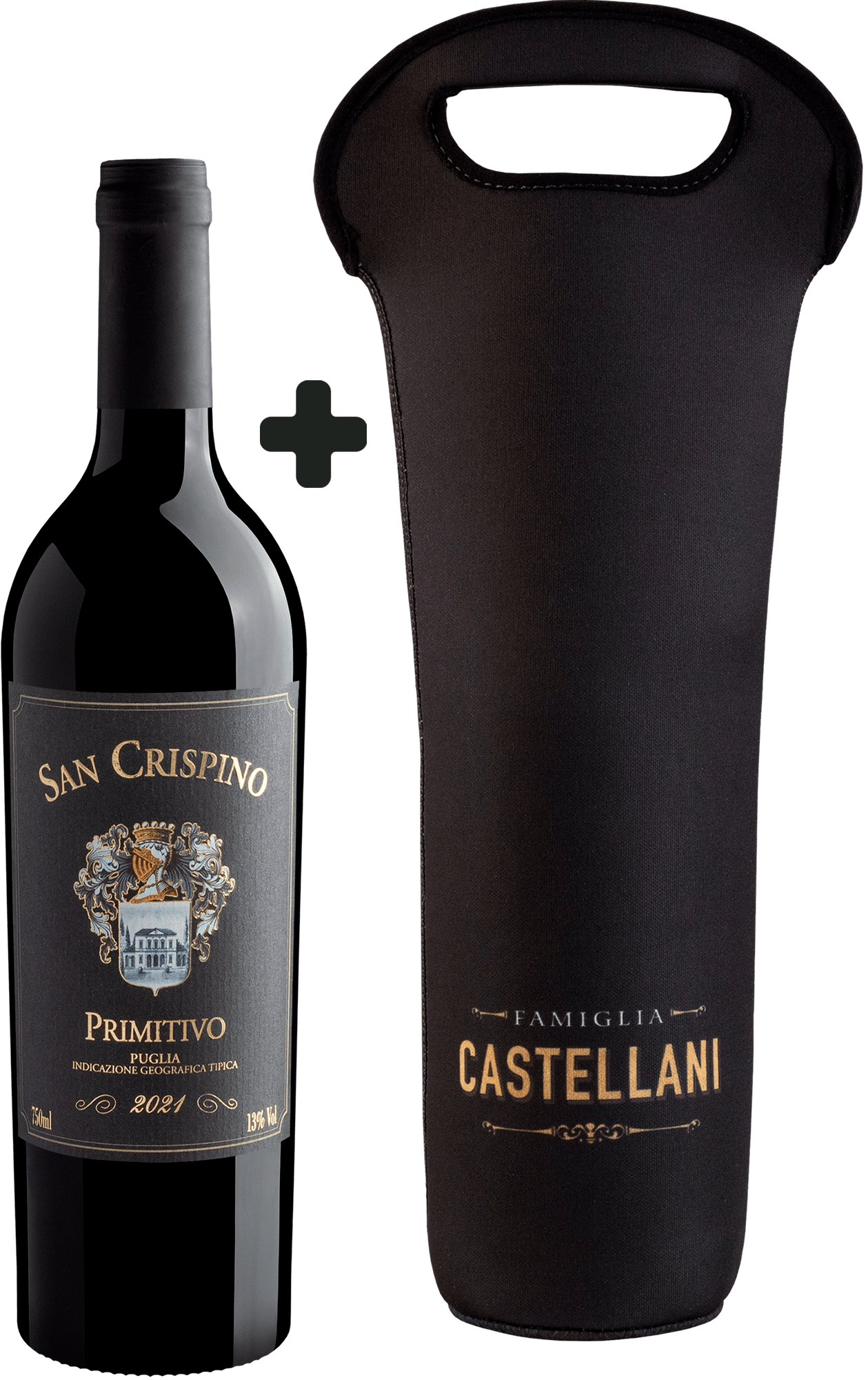 Kit San Crispino in Fonteroma Primitivo Puglia IGT + Porta-Vinho Exclusivo 