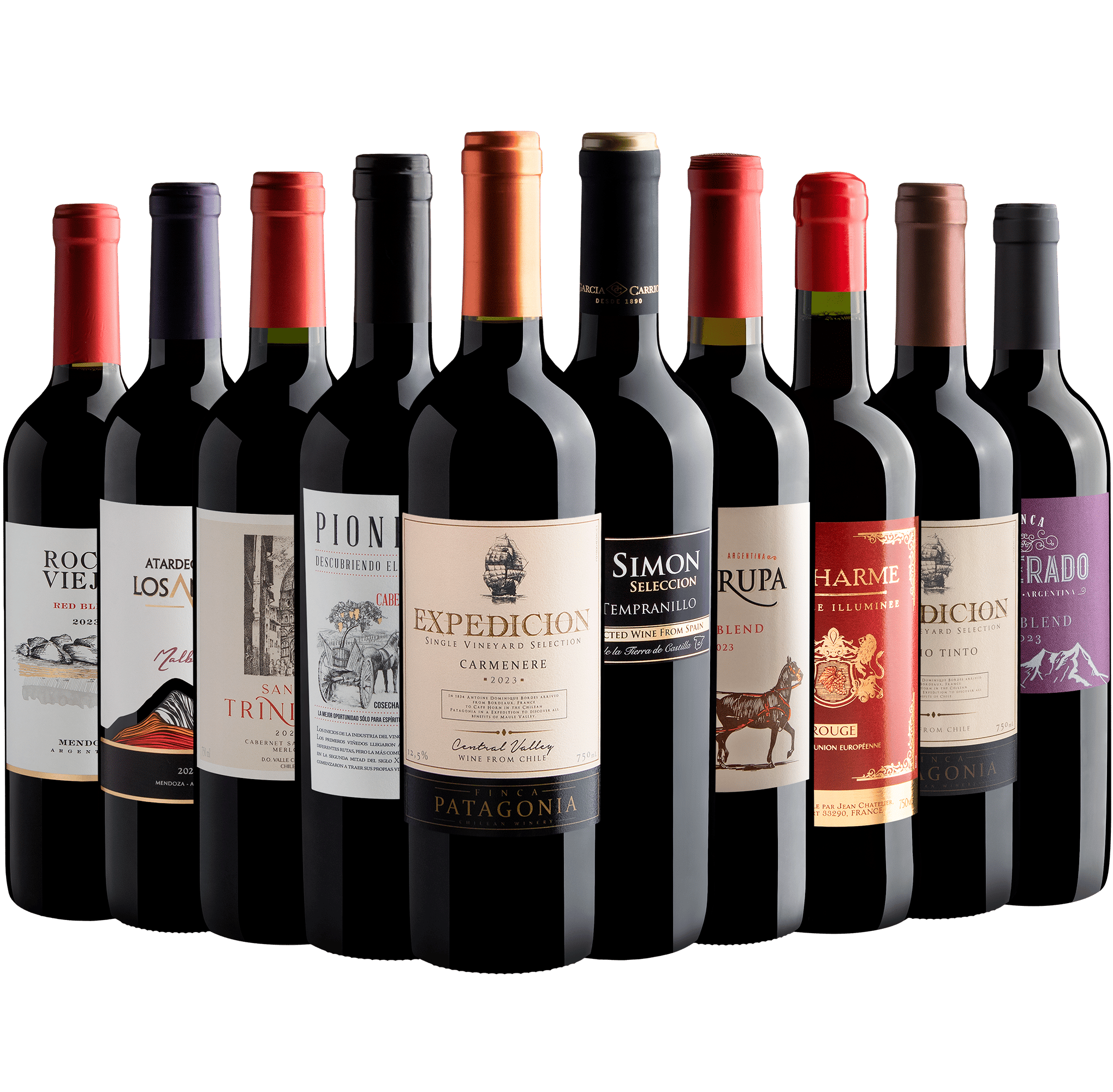 Kit 10 Vinhos Tintos por R$24,90 cada garrafa