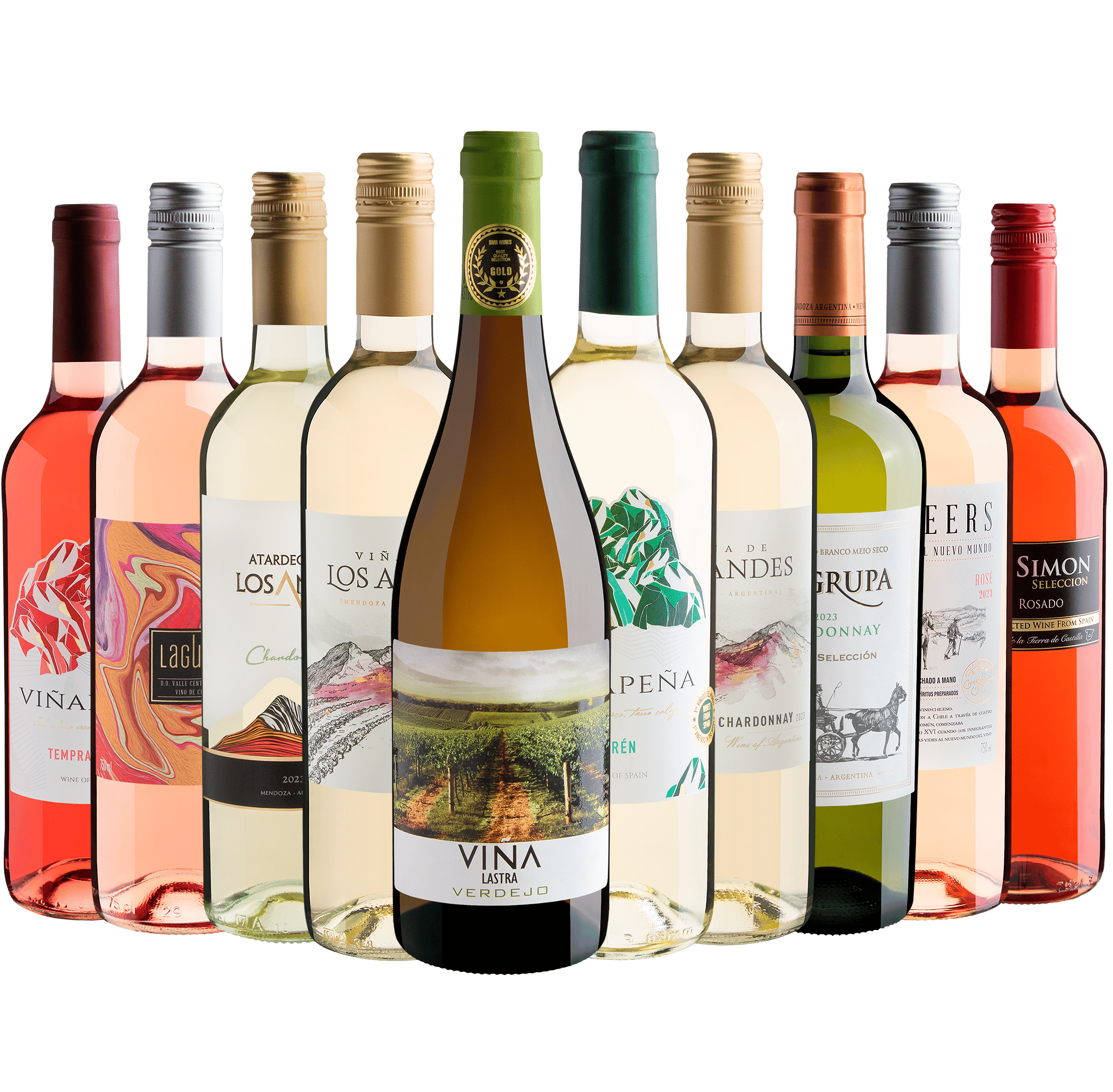 Kit 10 Vinhos Brancos e Rosés por R$24,90 cada garrafa
