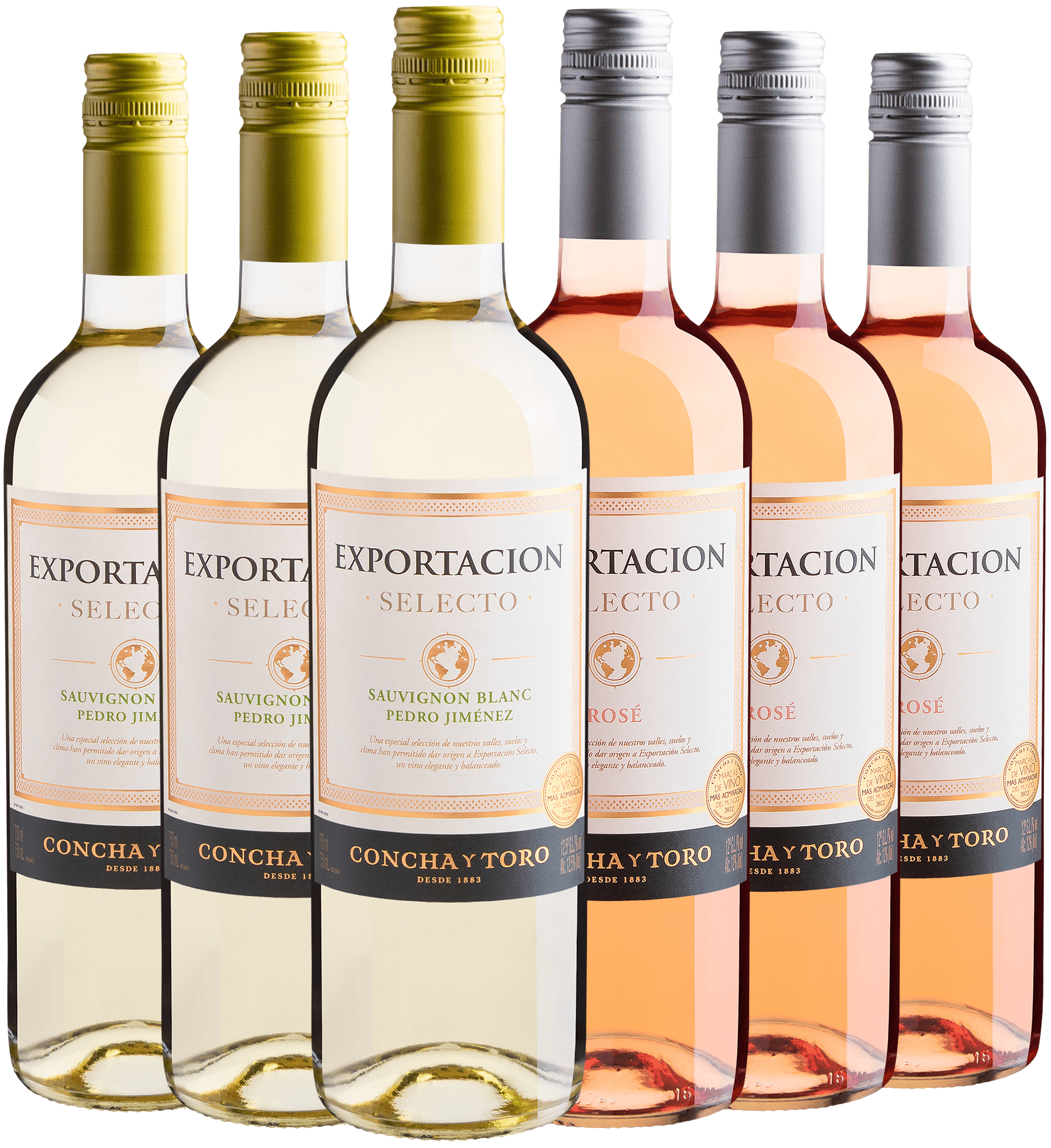 Kit Concha y Toro Exportacion Selecto: 3 Branco + 3 Rosé por R$34,90 cada garrafa