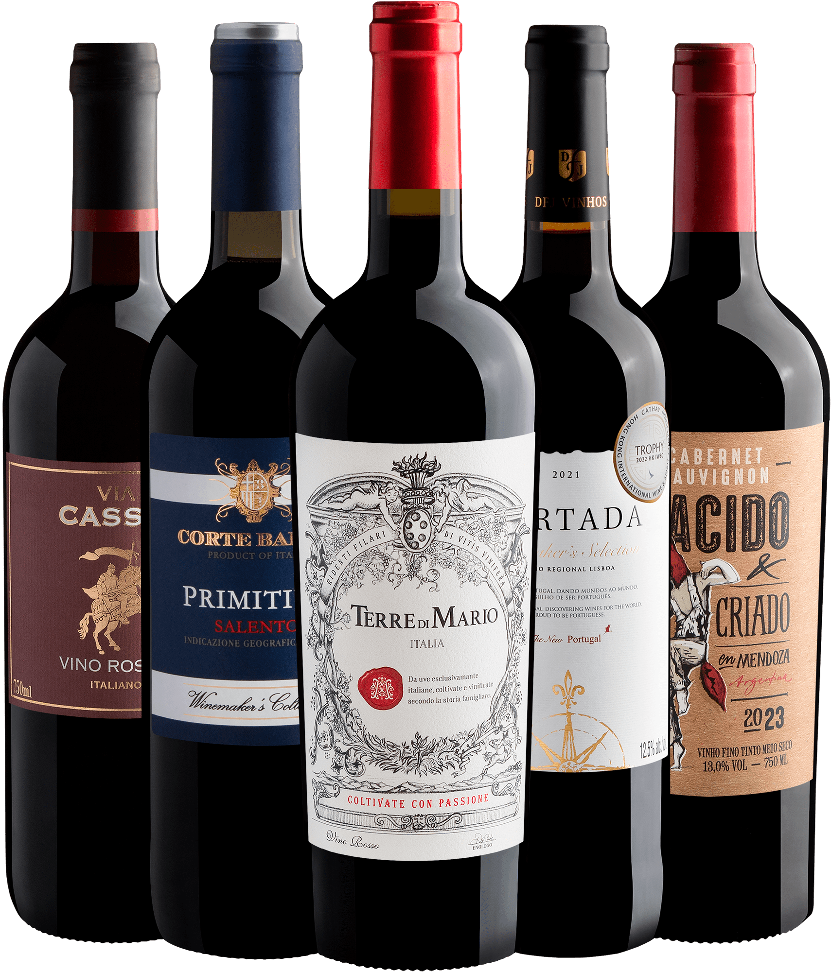 Kit 5 Vinhos 90+ Pontos por R$49,90 cada garrafa 