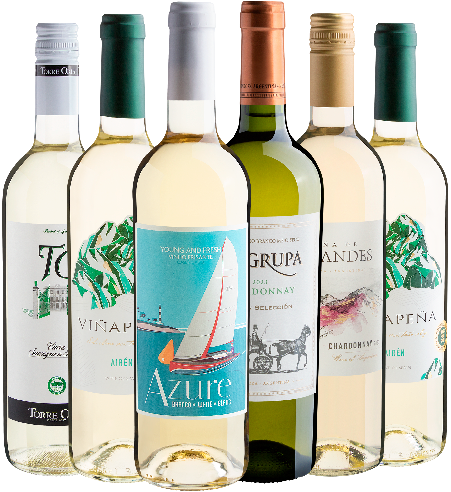 Kit 5 Vinhos Brancos + 1 Frisante Branco por R$25,90 cada garrafa