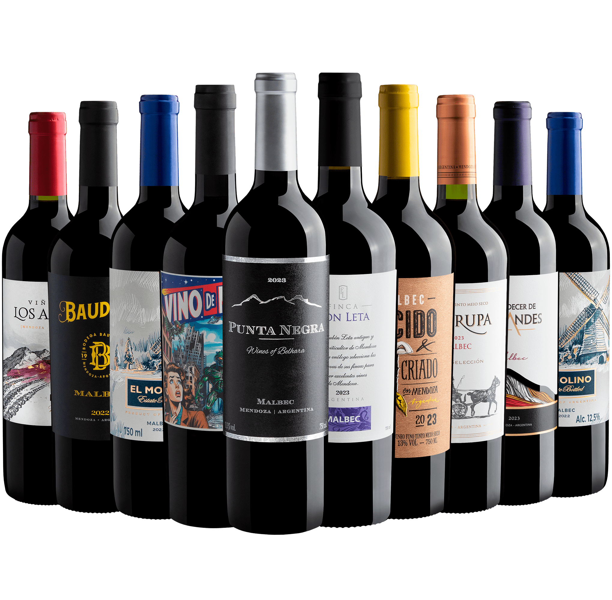 Kit 10 Malbecs por R$25,90 cada garrafa 
