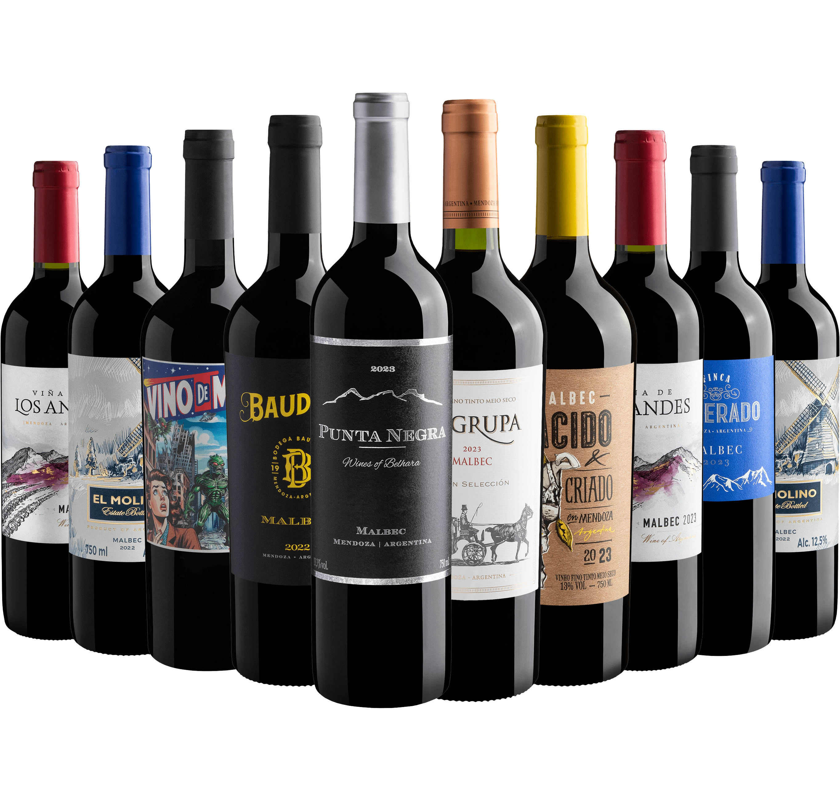 Kit 10 Malbecs por R$28,90 cada garrafa