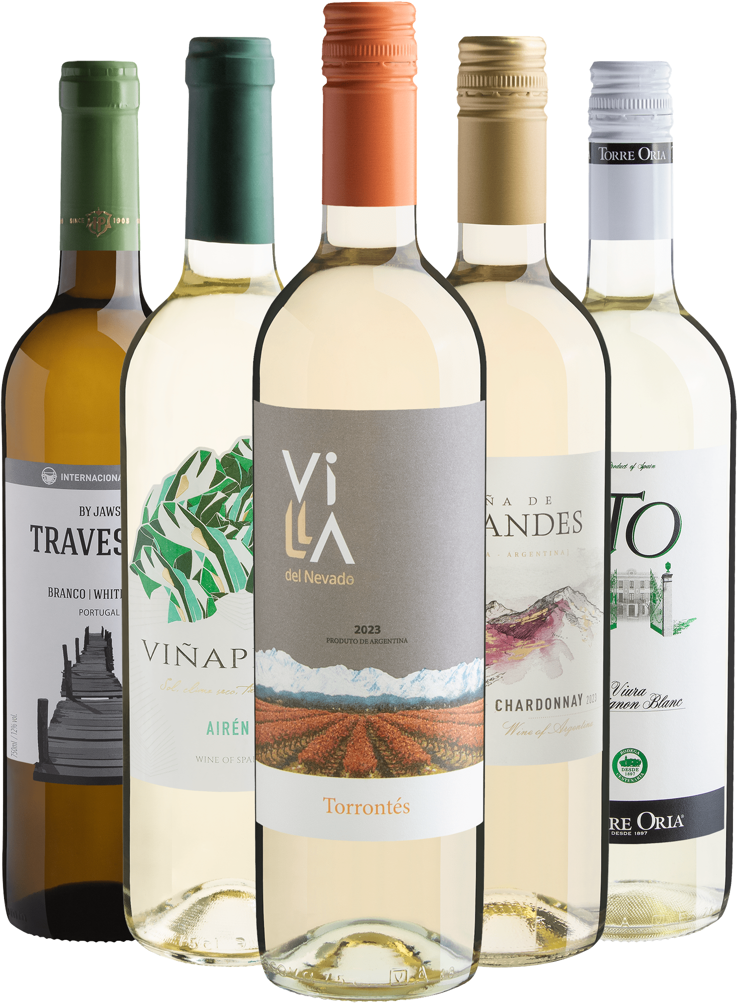 Kit 5 Vinhos Brancos por R$25,90 cada garrafa