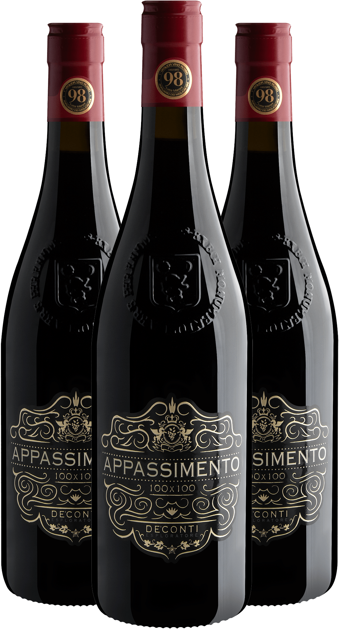Kit 3 Appassimento 100x100 De’Conti Esploratore Rosso Passito Puglia IGT 2020 por R$89,90 cada garrafa