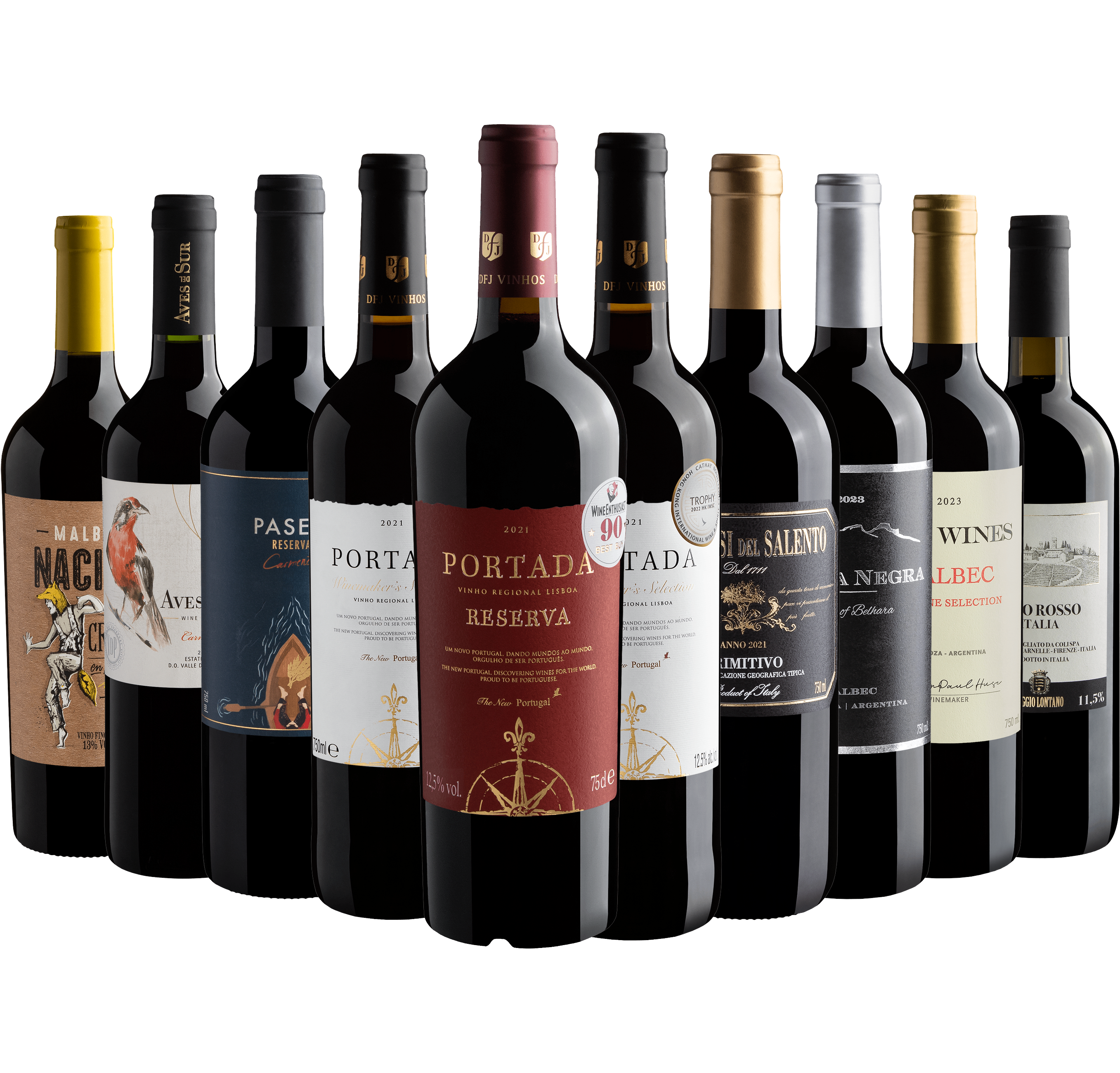 Kit 10 Vinhos com Portada Reserva por R$39,90 cada garrafa 
