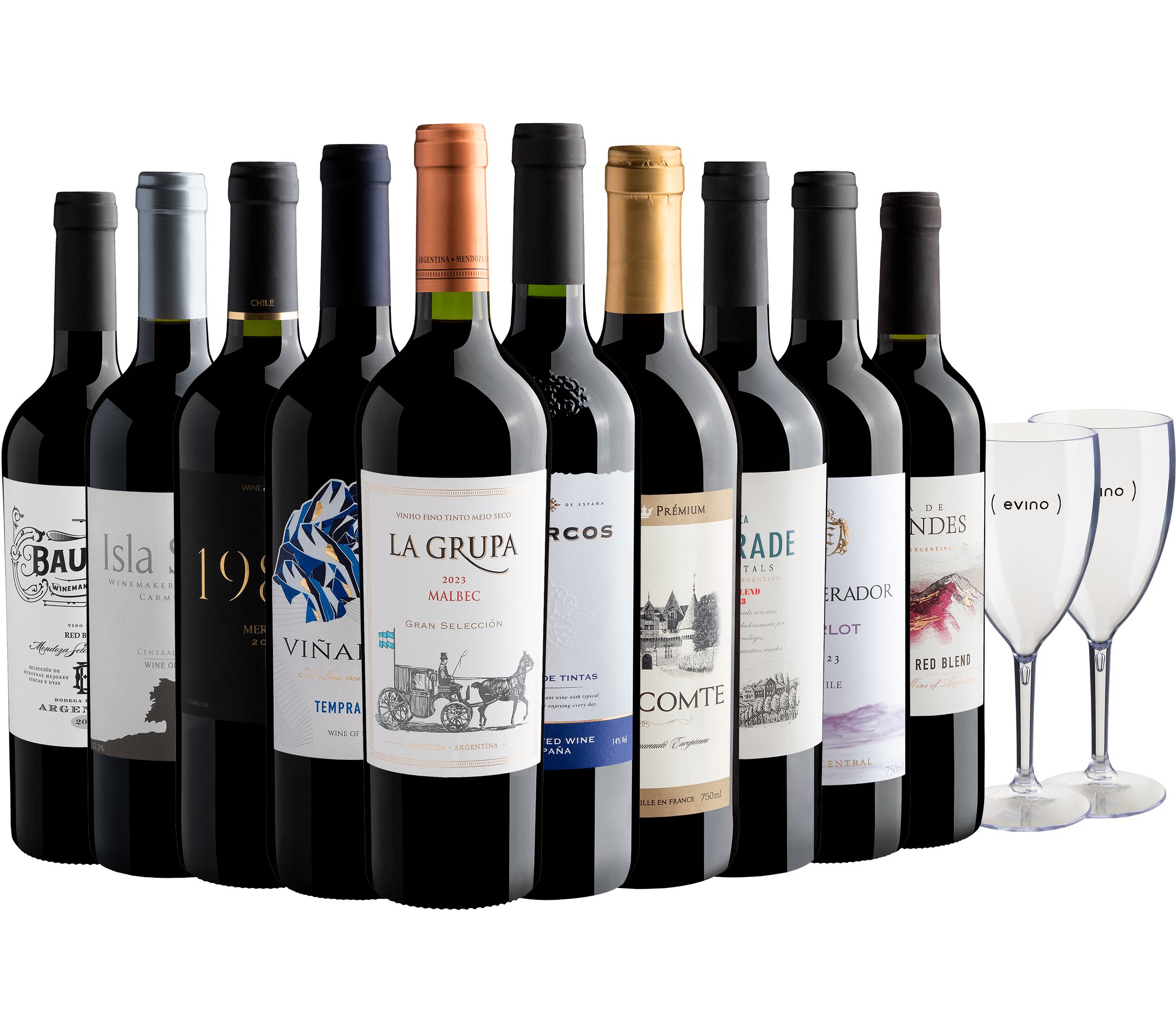 Kit 10 Vinhos por R$28,90 cada garrafa + 2 Taças Grátis