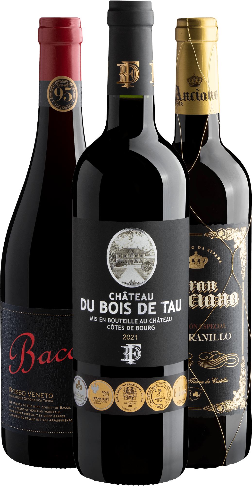 Kit 3 Vinhos Premium por R$ 69,90 cada garrafa