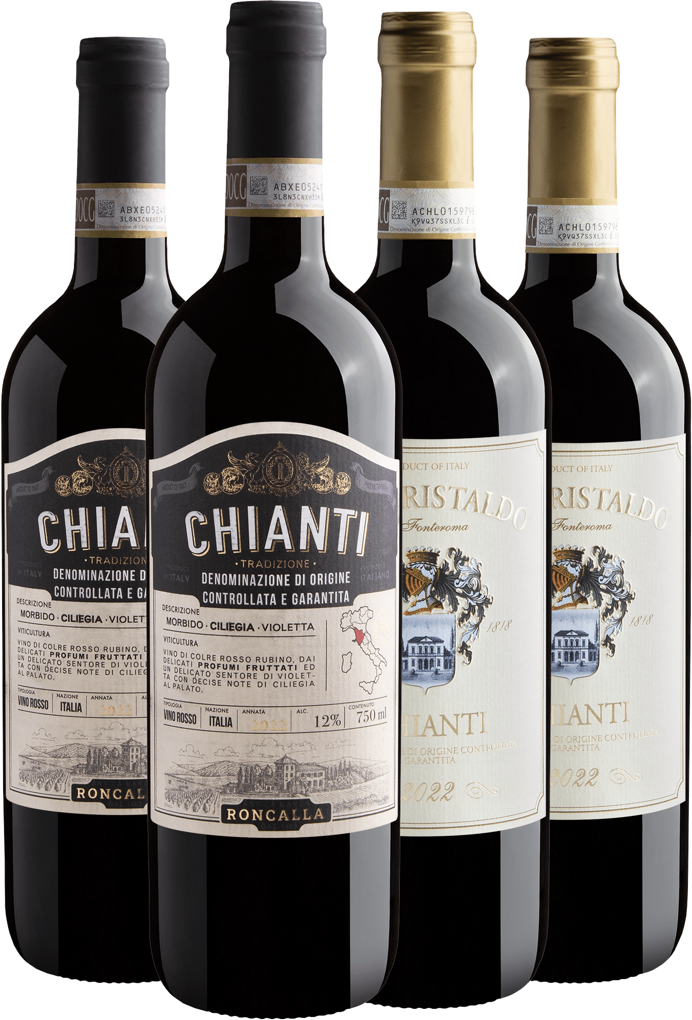 Kit 4 Chianti | 2 Roncalla + 2 San Cristaldo por R$59,90 cada garrafa