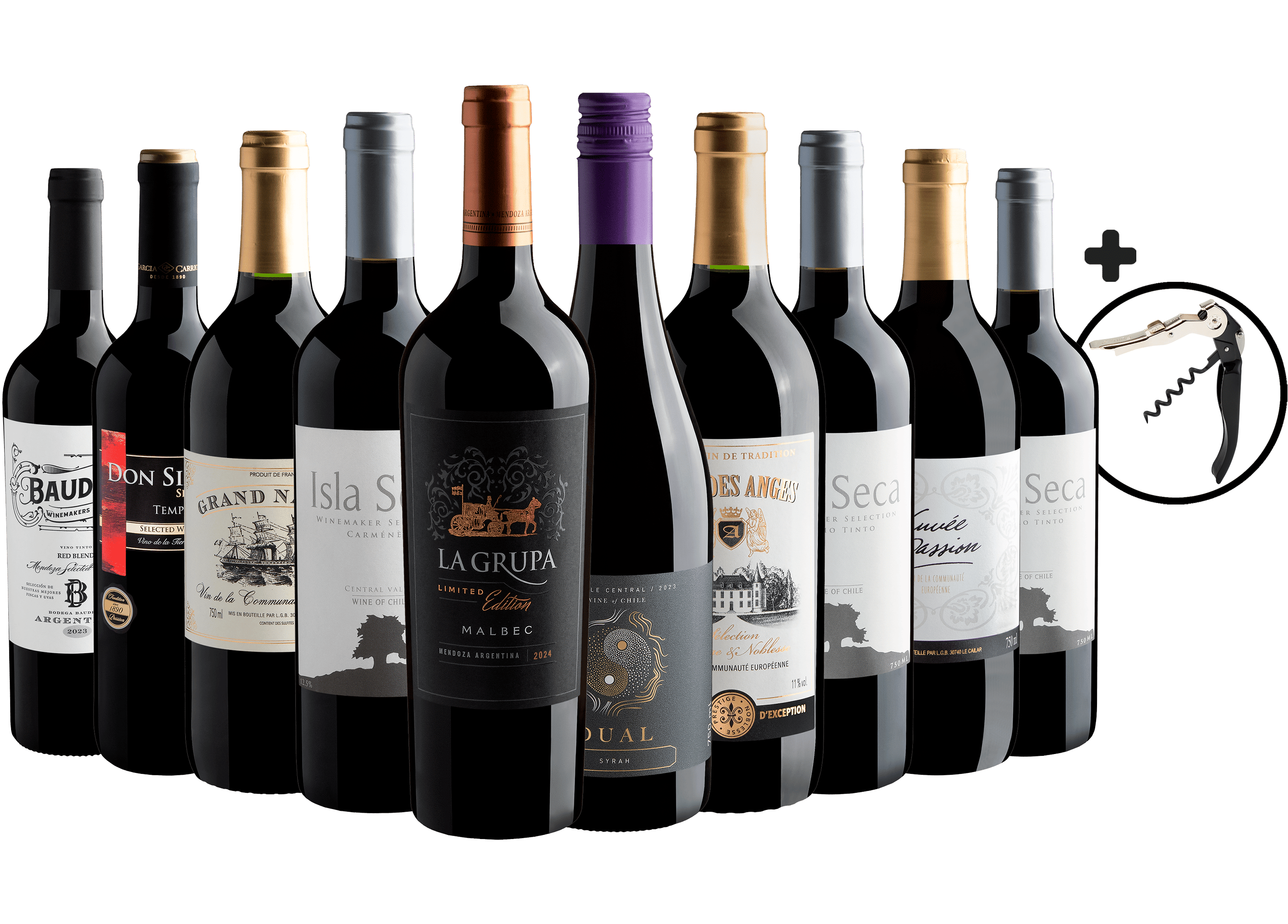 Kit 10 Vinhos por R$27,90 cada garrafa + Saca-Rolhas Grátis 