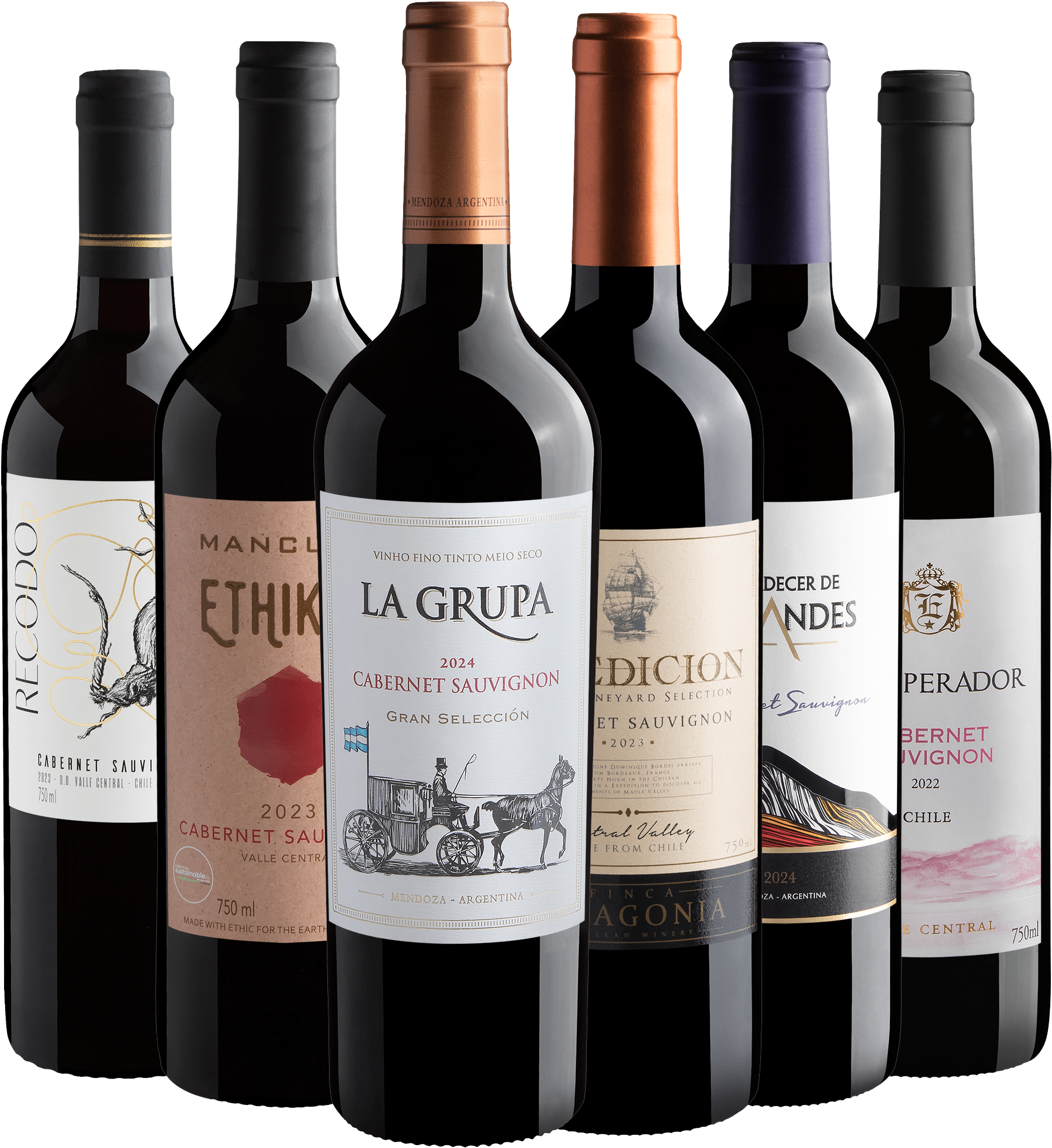Kit 6 Cabernets Sauvignons por R$28,90 cada garrafa