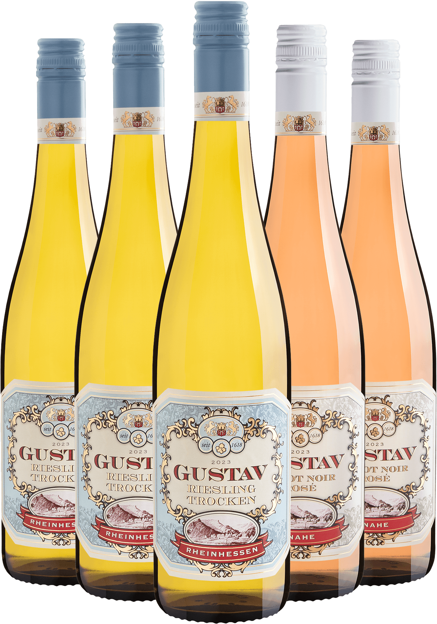 Kit Gustav: 3 Rieslings + 2 Pinot Noirs por R$54,90 cada garrafa