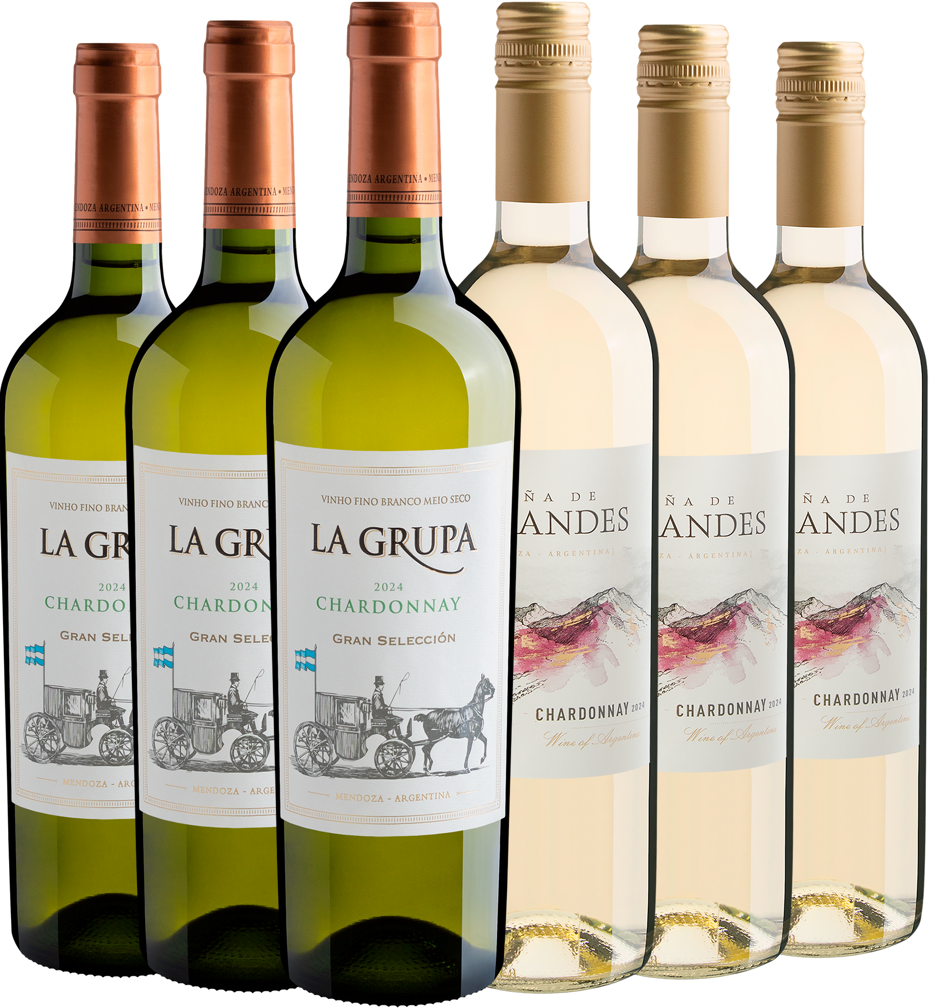 Kit Chardonnay | 3 La Grupa + 3 Viña de Los Andes por R$28,90 cada garrafa
