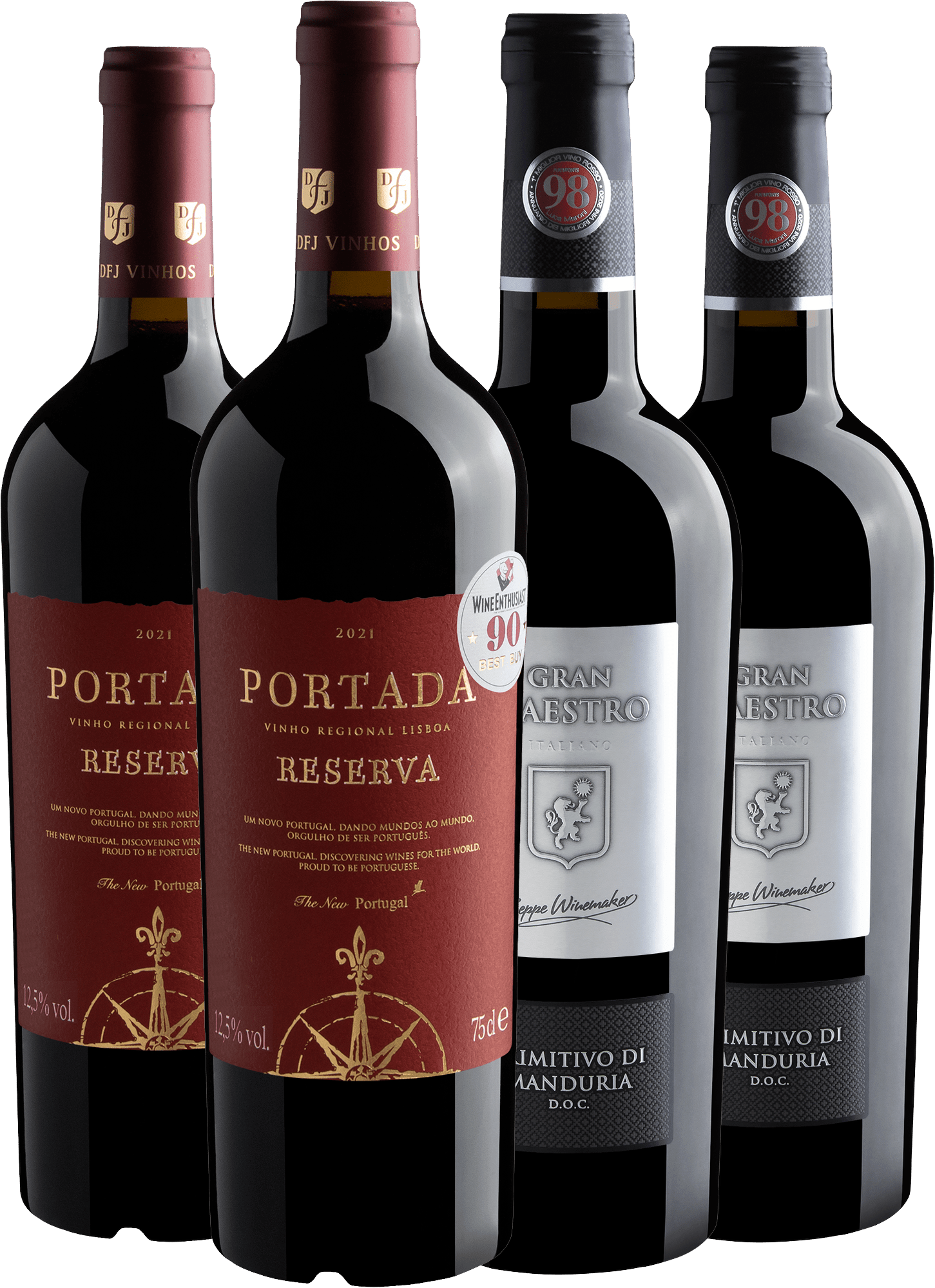 Kit 2 Portada Reserva + 2 Gran Maestro Primitivo di Manduria DOC