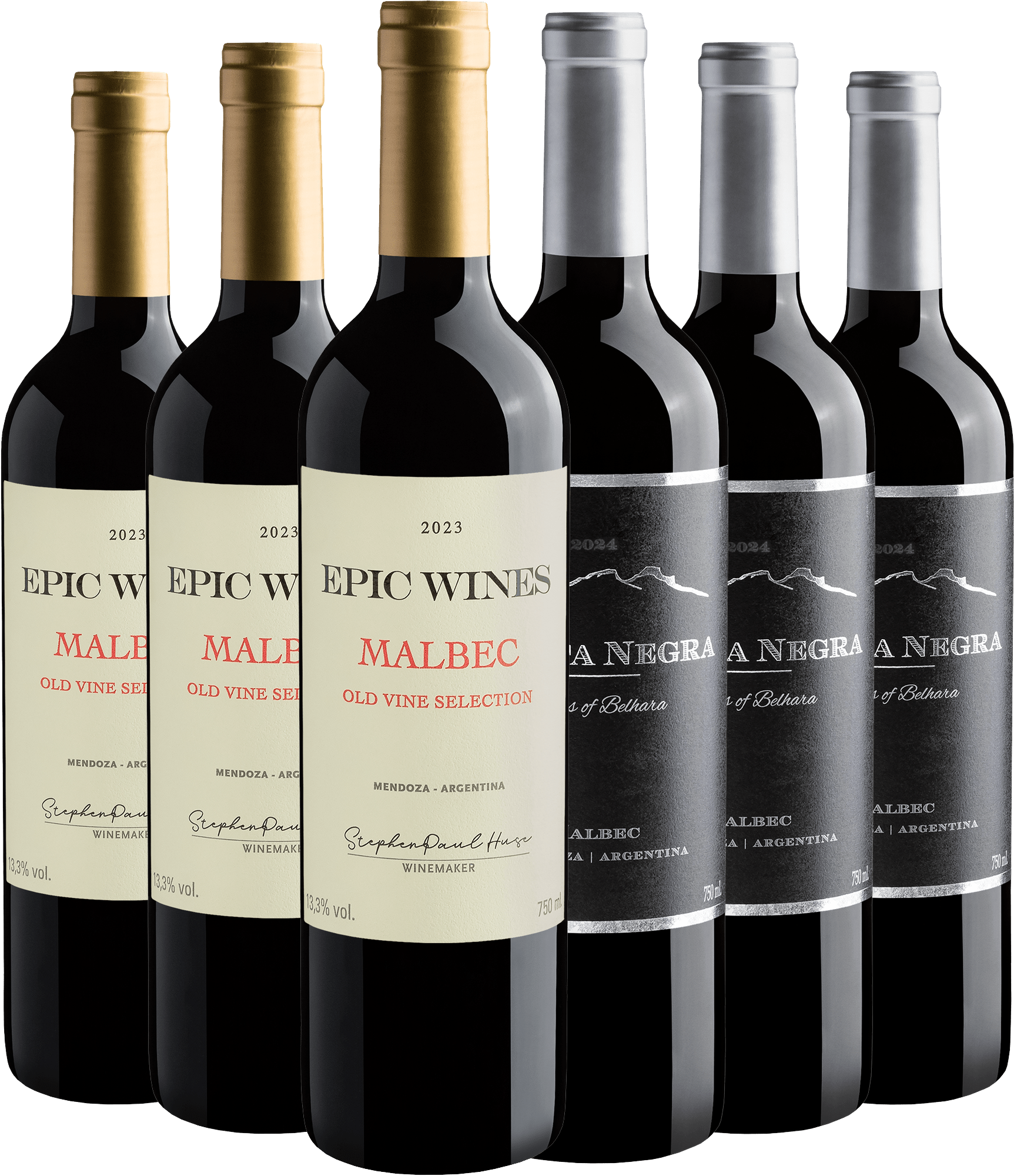 Kit Malbecs Argentinos | 3 Punta Negra + 3 Belhara Estate por R$33,30 cada garrafa