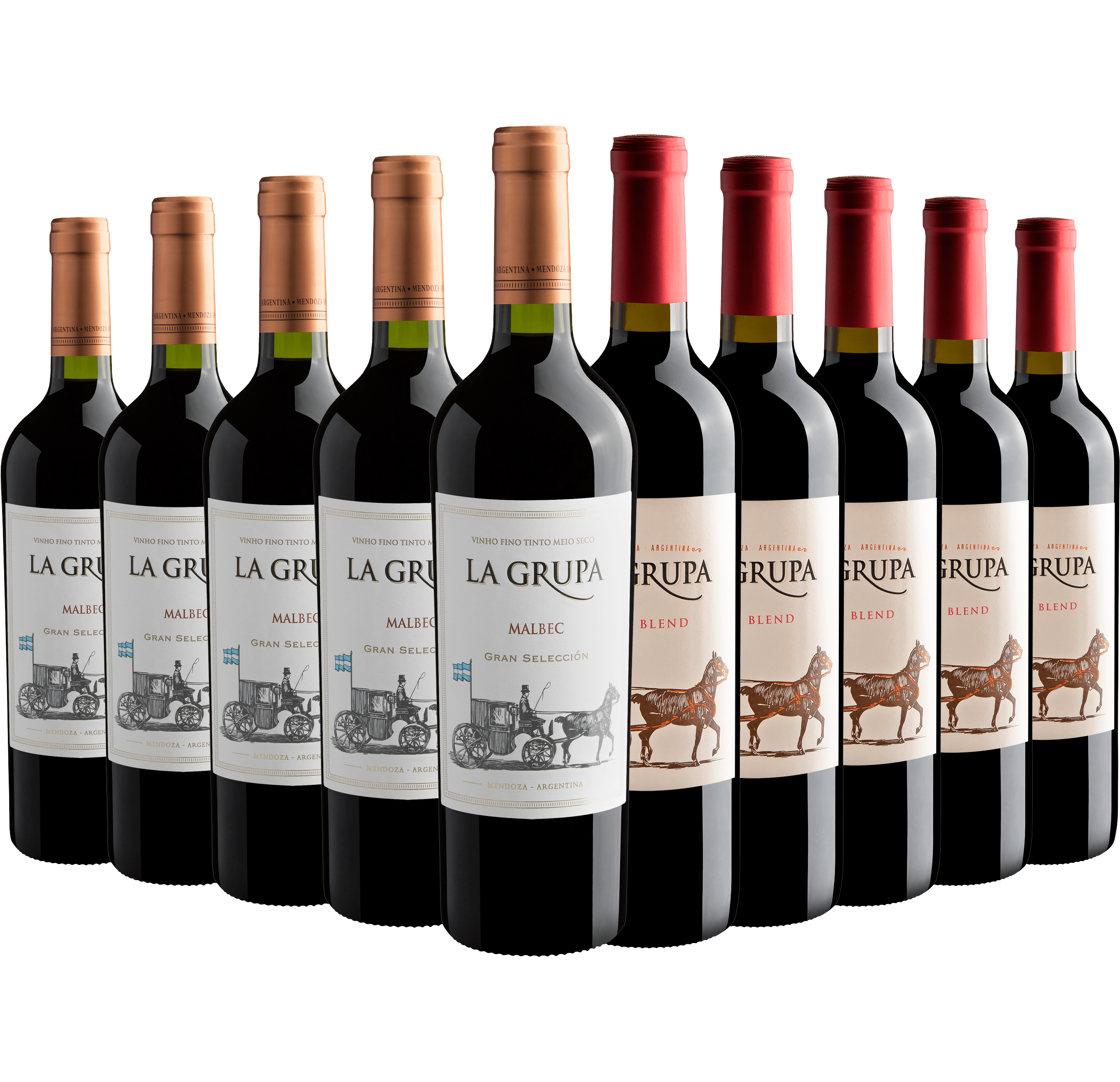 Kit La Grupa: 5 Gran Selección Malbec + 5 Red Blend por R$26,90 cada garrafa