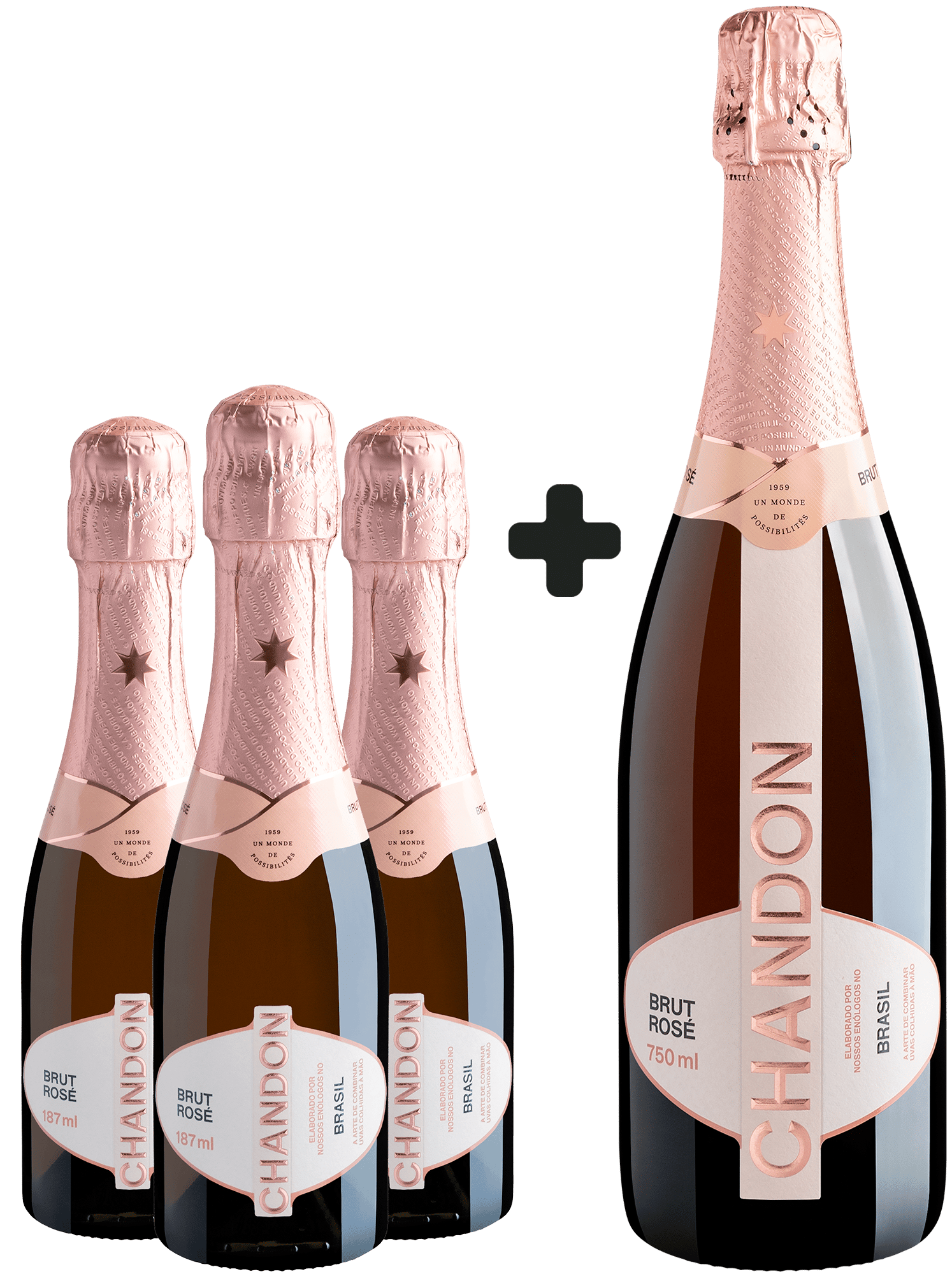 Kit 3 Baby Chandon Brut Rosé 187mL + 1 Chandon Brut Rosé 750mL 