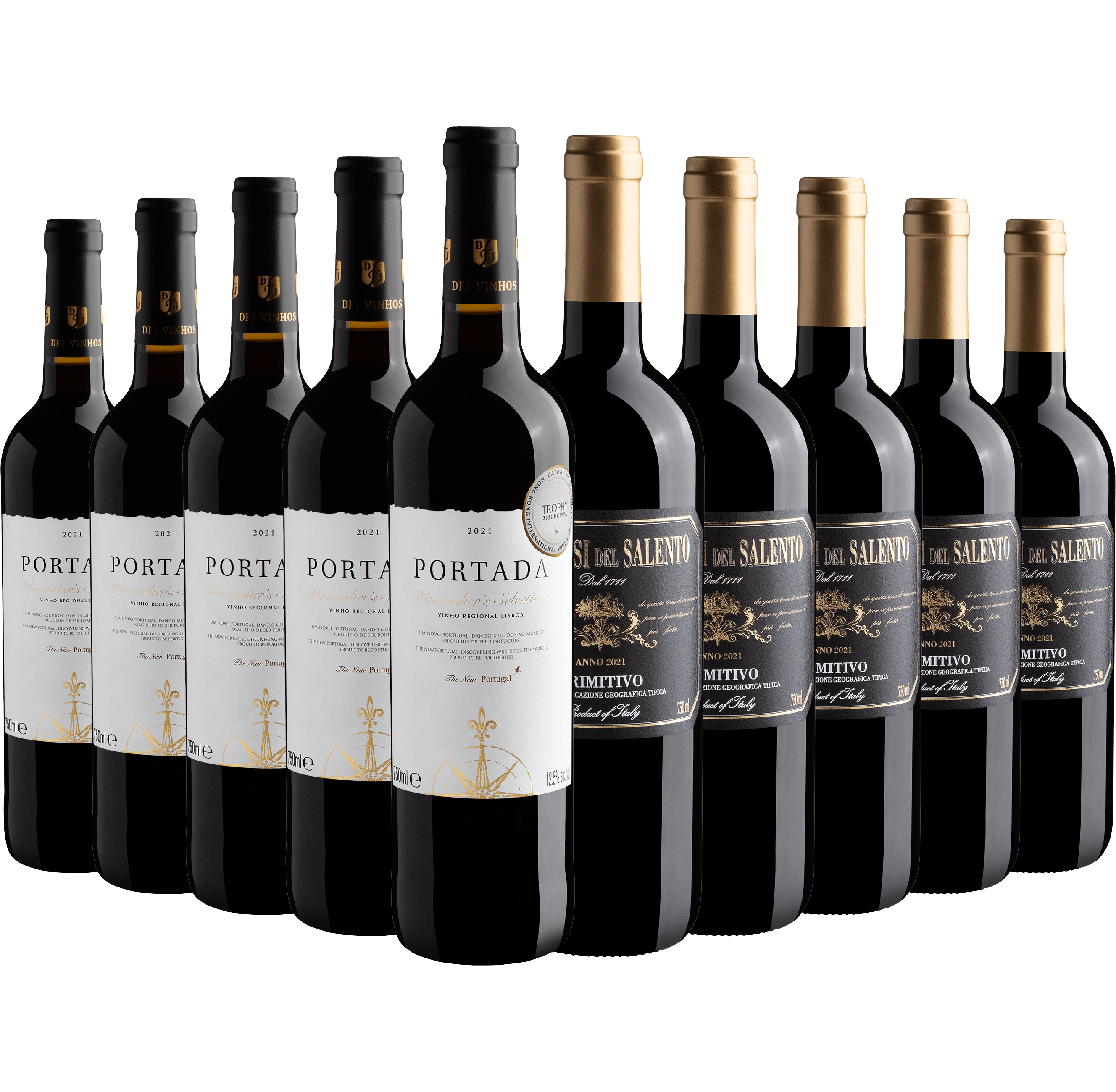Kit 5 Marchesi del Salento Primitivo + 5 Portada Winemaker's por R$39,90 cada garrafa 