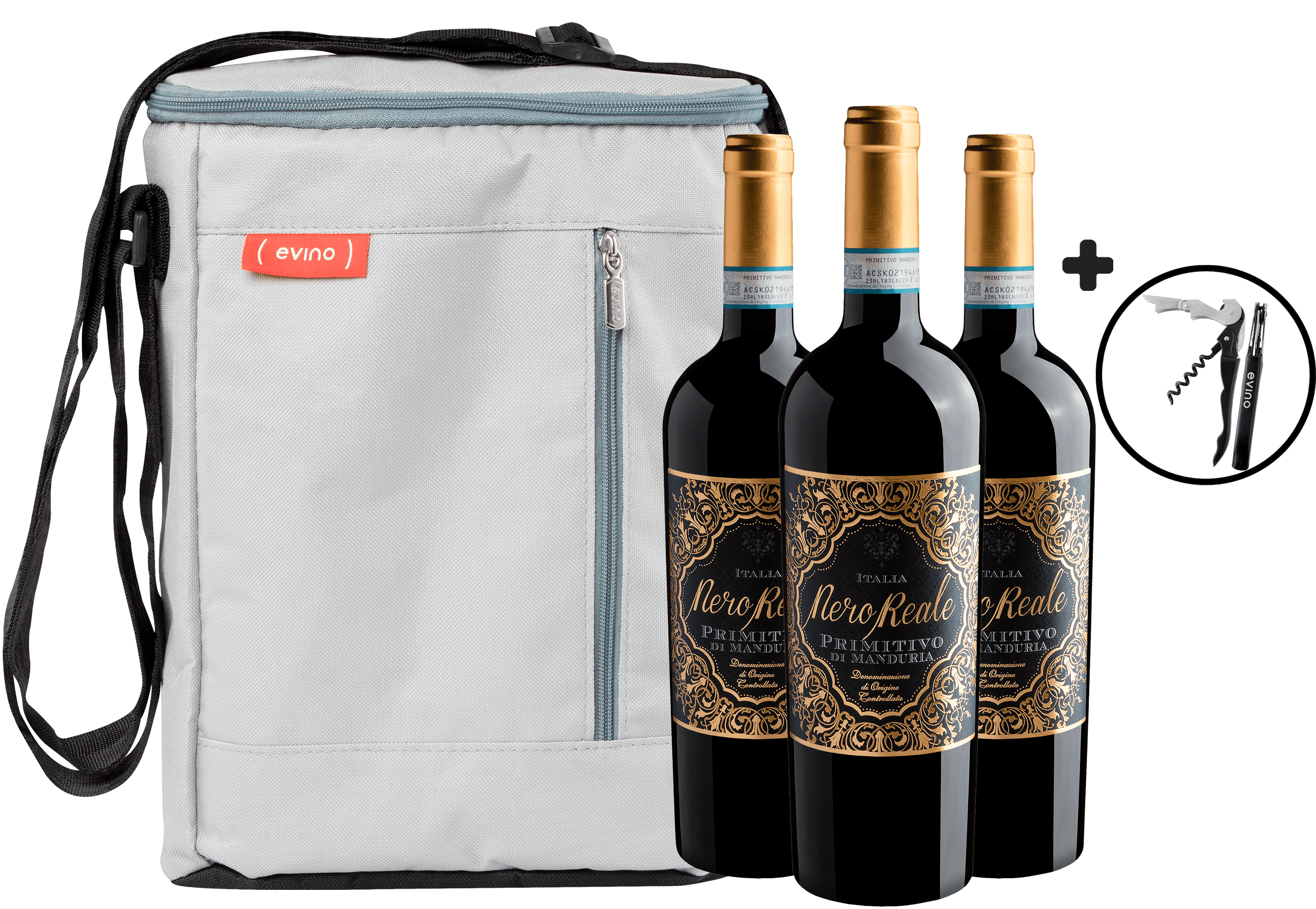 Kit 3 Nero Reale Primitivo di Manduria DOC por R$119,90 cada garrafa + Bolsa Térmica e Saca-Rolhas Grátis  