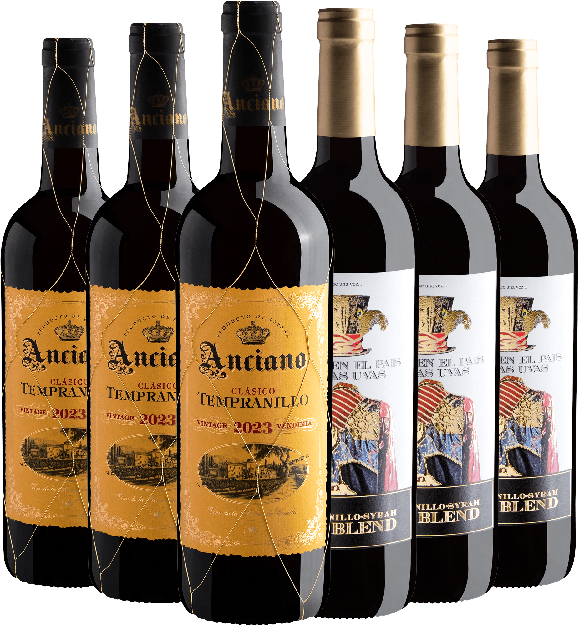 Kit 3 Alice en el Pais de Las Uvas Red Blend  + 3 Anciano Clásico Tempranillo por R$39,90 cada garrafa