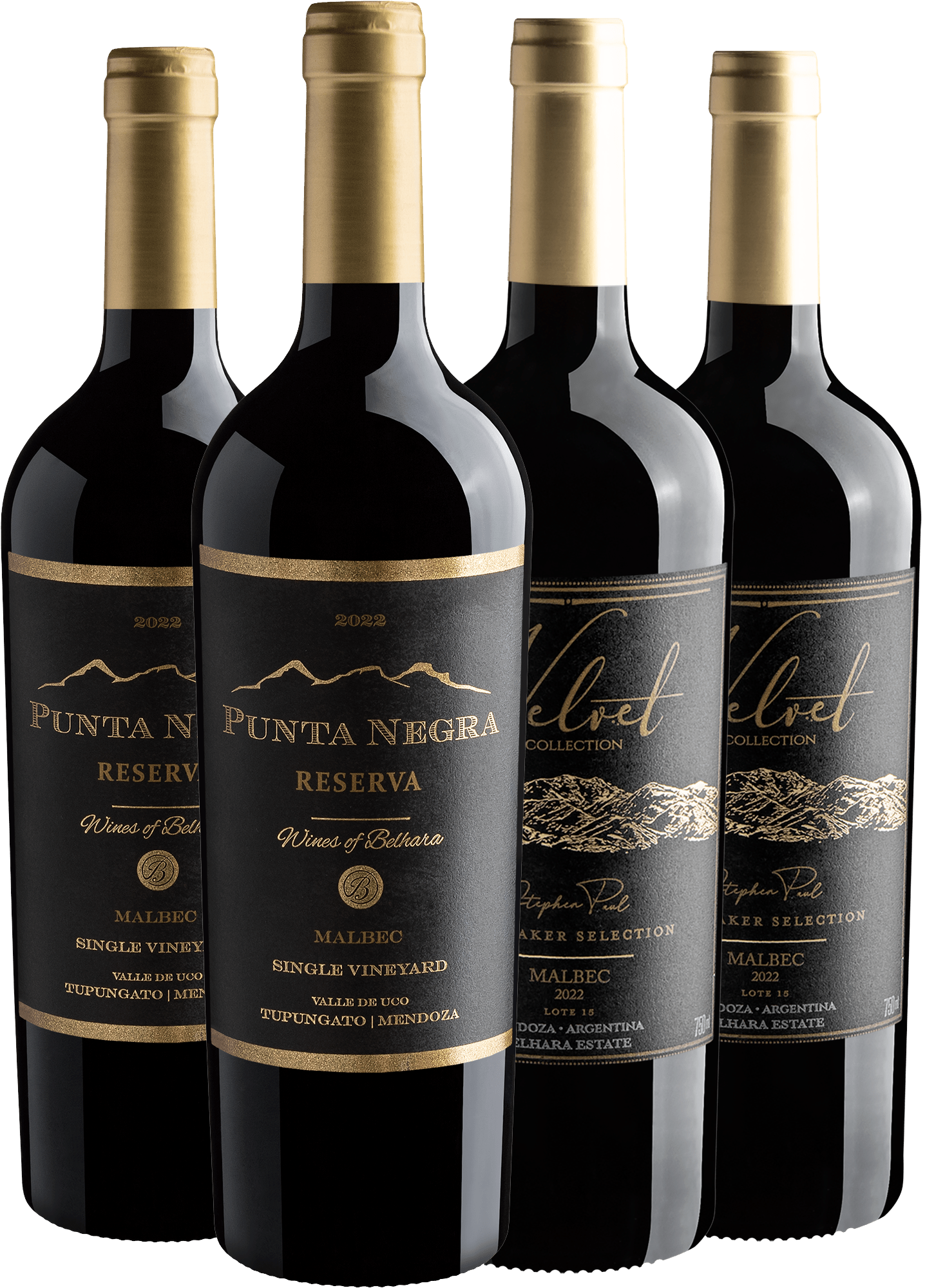 Kit Malbecs Icônicos | 2 Punta Negra Reserva + 2 Velvet Collection por R$49,90 cada garrafa