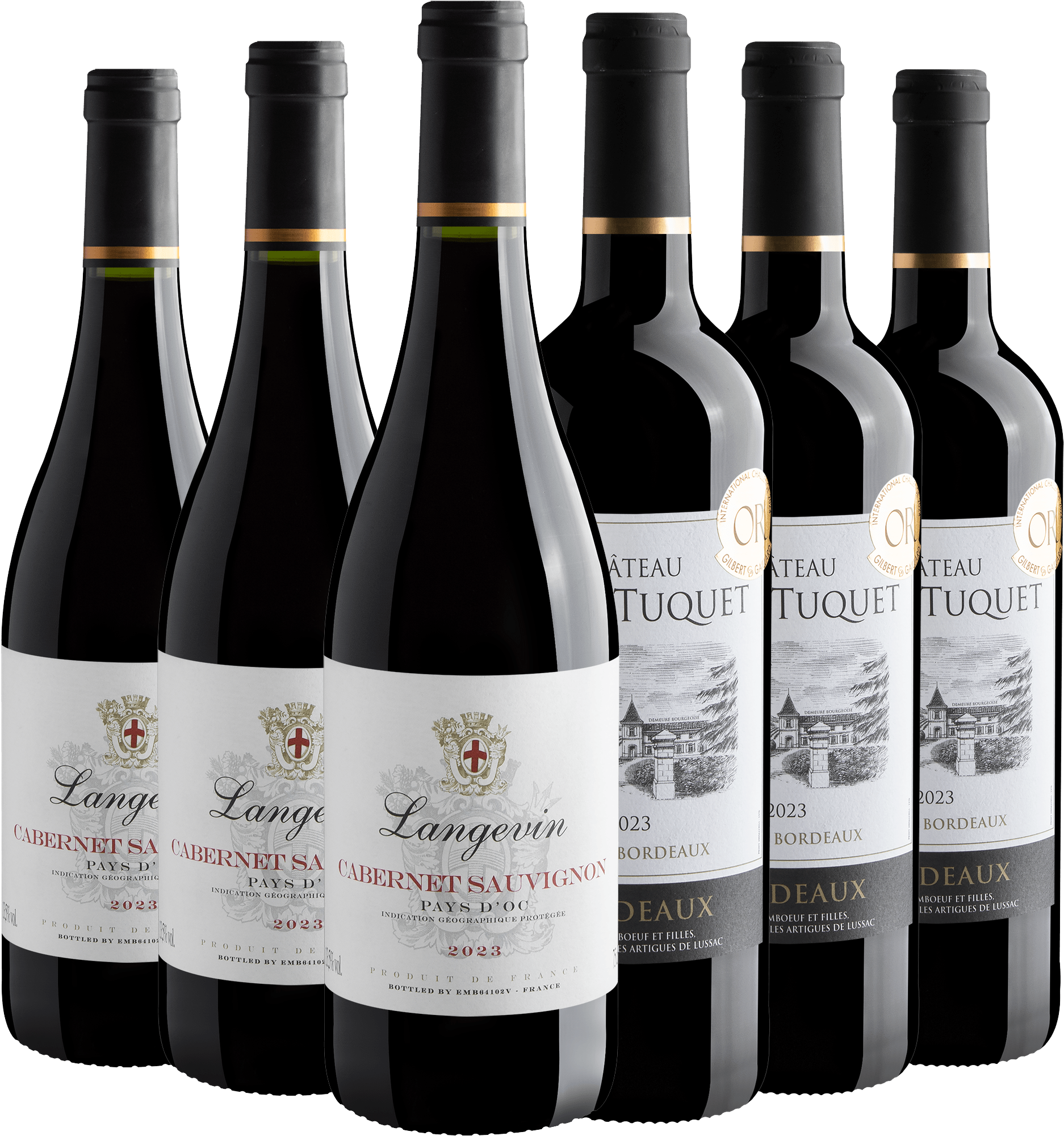 Kit Franceses Premiados | 3 Langevin Cabernet Sauvignon + 3 Château Vieux Tuquet 