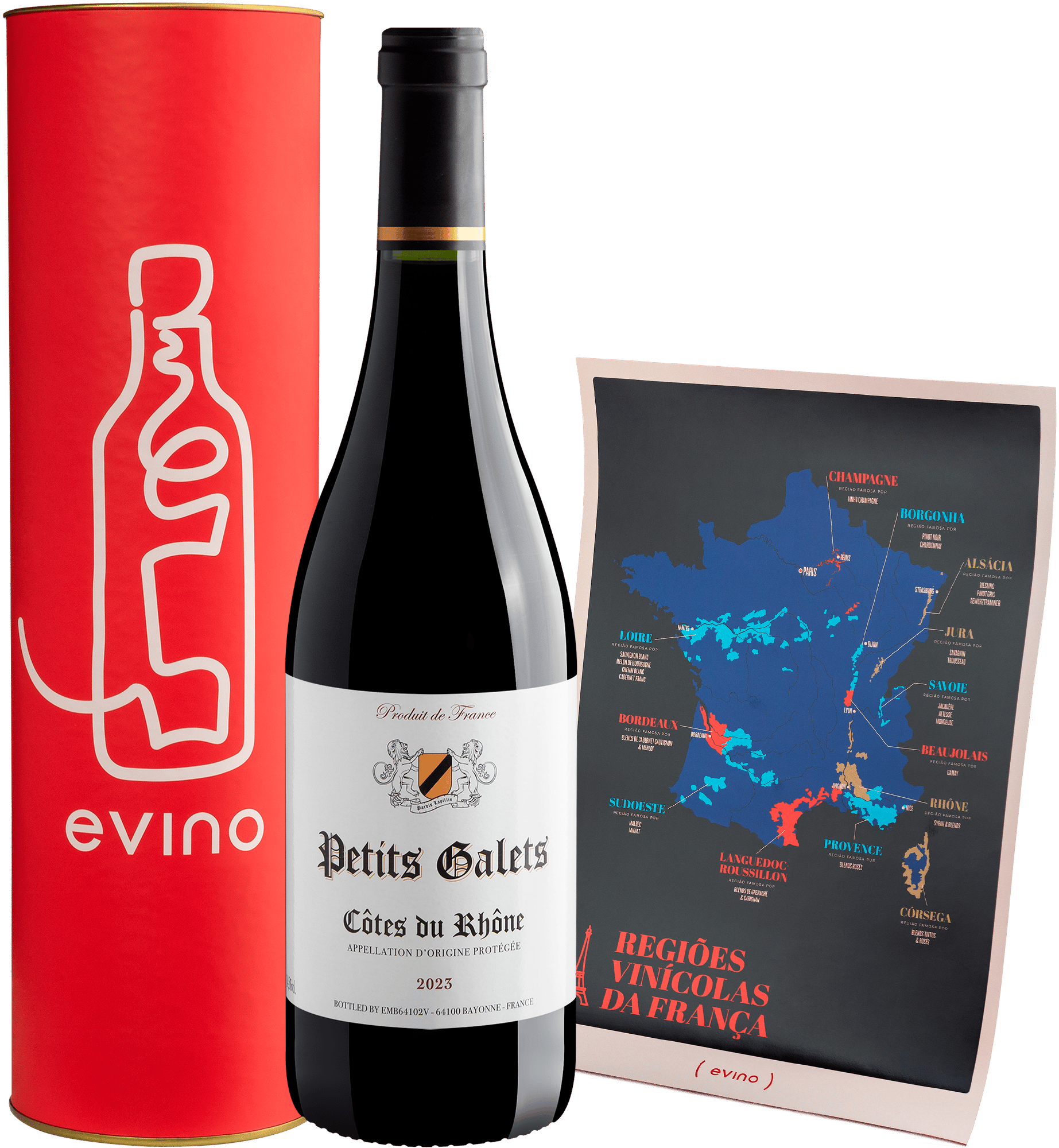 Kit Côtes du Rhône para Presente | Vinho + Pôster + Embalagem para Presente