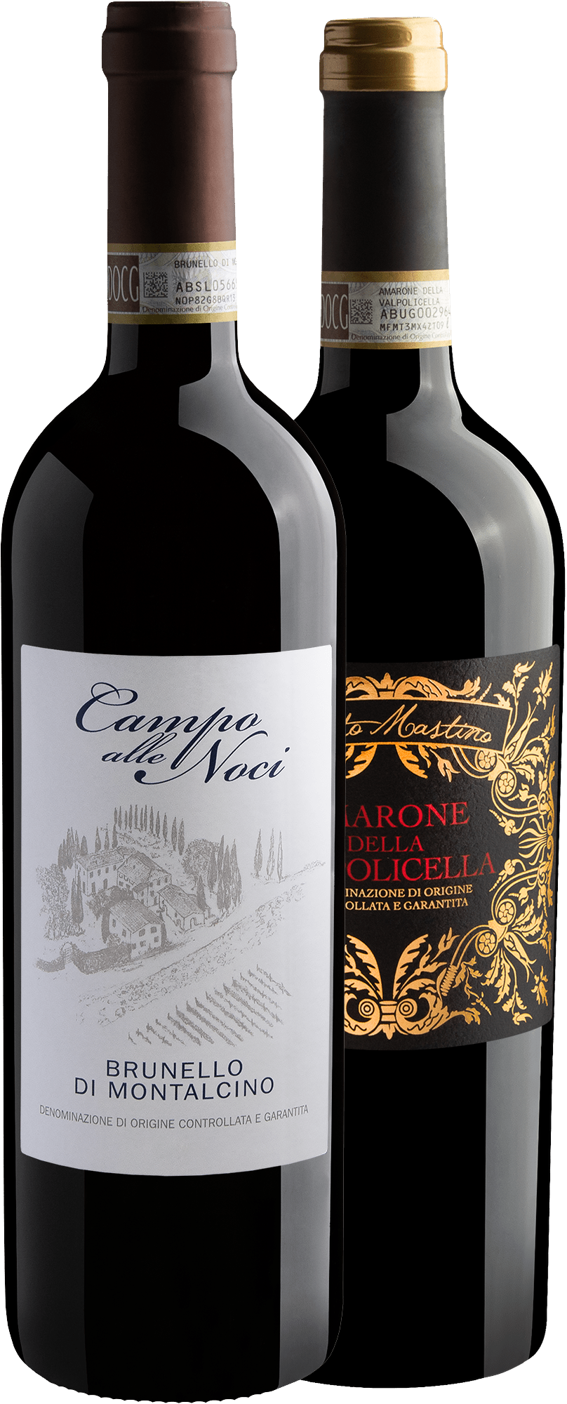Kit Brunello di Montalcino + Amarone della Valpolicella por R$289,90 cada garrafa 